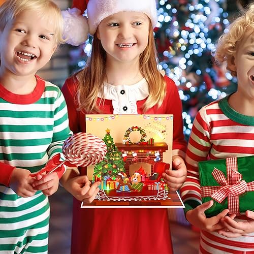 Miniatura 3 de Hxezoc Tarjeta de Navidad con luces para chimenea en 3D, Wish You A Merry Christmas Music Play Tarjetas de regalo de Navidad para familiares,