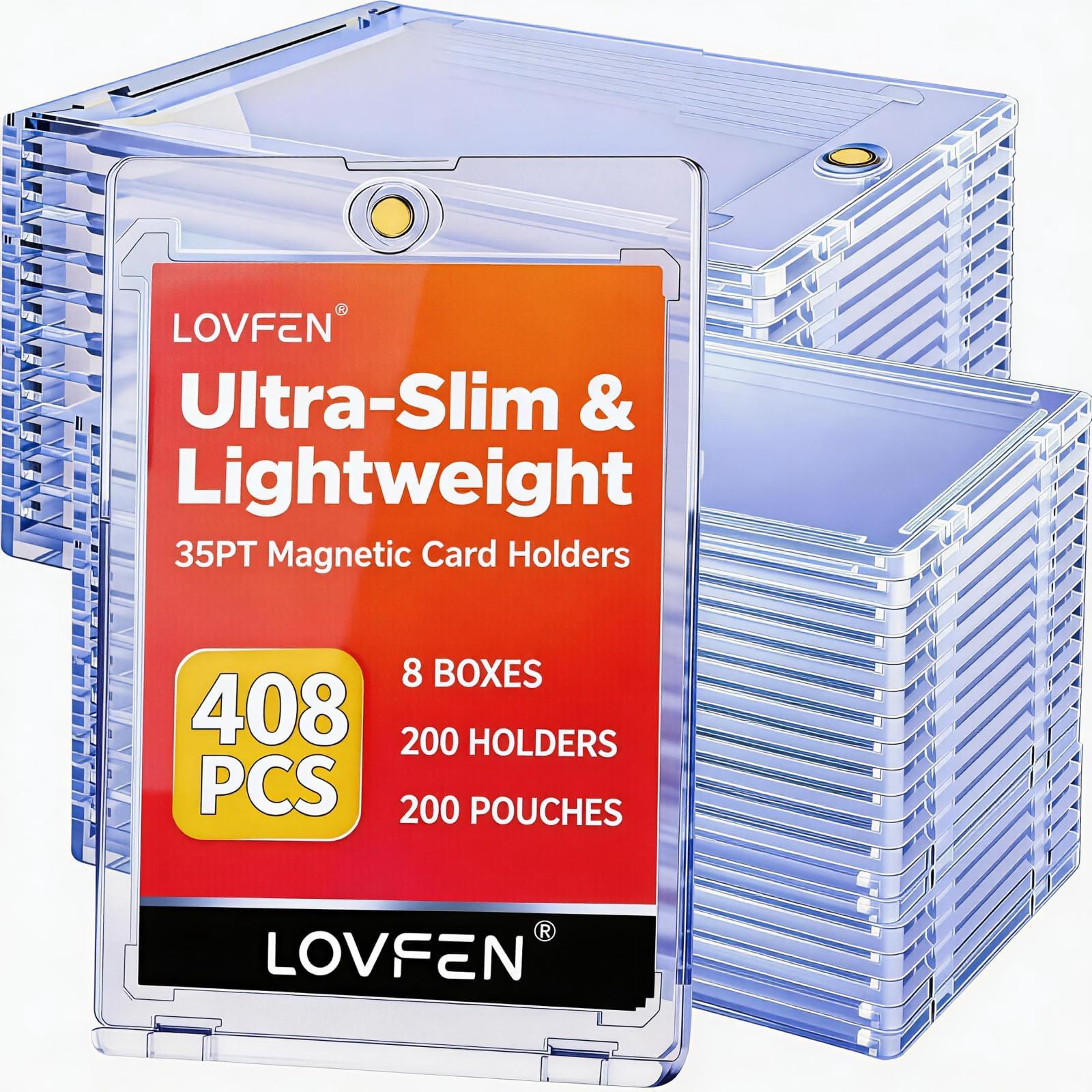 200ct Magnetic Card Holders, Super Thin Premium 35pt One Card Holder Touch Card Protectors Hard Plastic Mag Case for Sports, Baseball, and Collectible Trading Cards