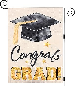 Graduation Yard Signs Class of 2025 Double-Sided 12x18 Inch Garden Flag with Diploma Cap & Congrats Grad, UV-Resistant Burlap for Lawn, Outdoor Party & Ceremony Decor