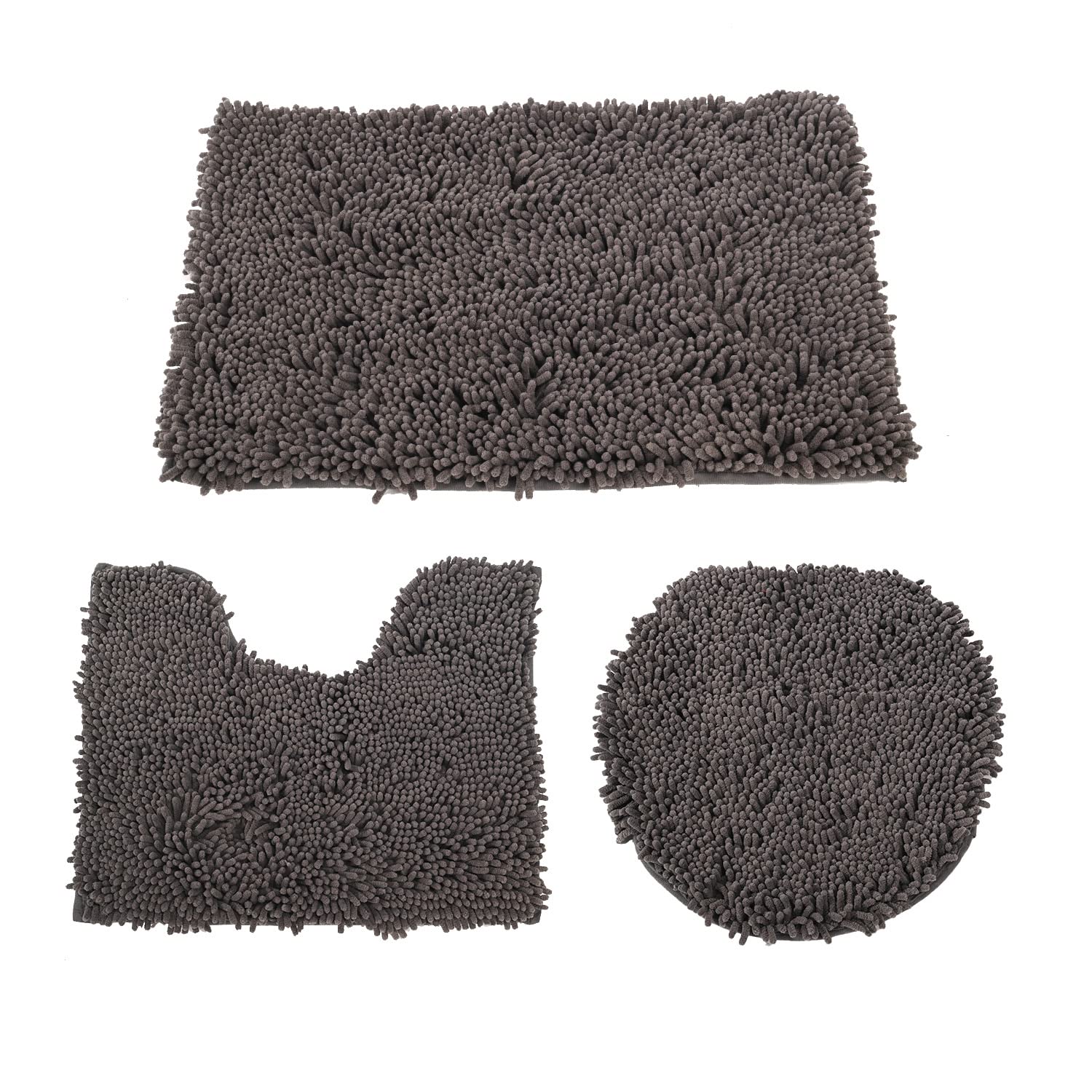 Tcatec 3 Piece Bathroom Rug Set Chenille Bath mat 3 Piece Set Plush Shaggy Bath Toilet Rug Non-Slip Absorbent Bath Mat Thick Plush Shower Rug for Bathroom Machine Washable Bathtub Toilet