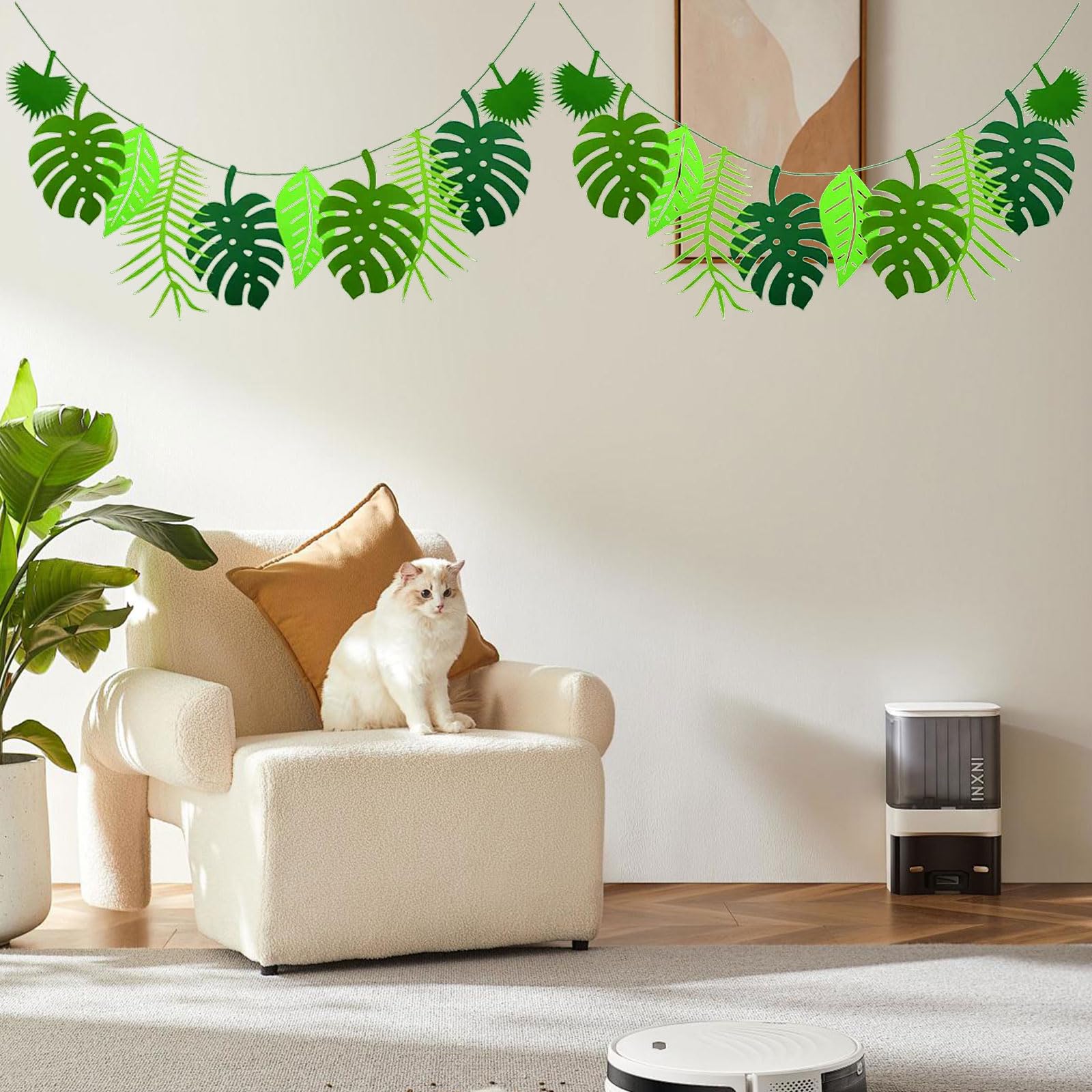 XQMMGO 2 pezzi decorazione giungla verde, foglie di palma tropicale colorata, decorazione per feste di compleanno della giungla, decorazione estiva riutilizzabile, in feltro, decorazione Monstera
