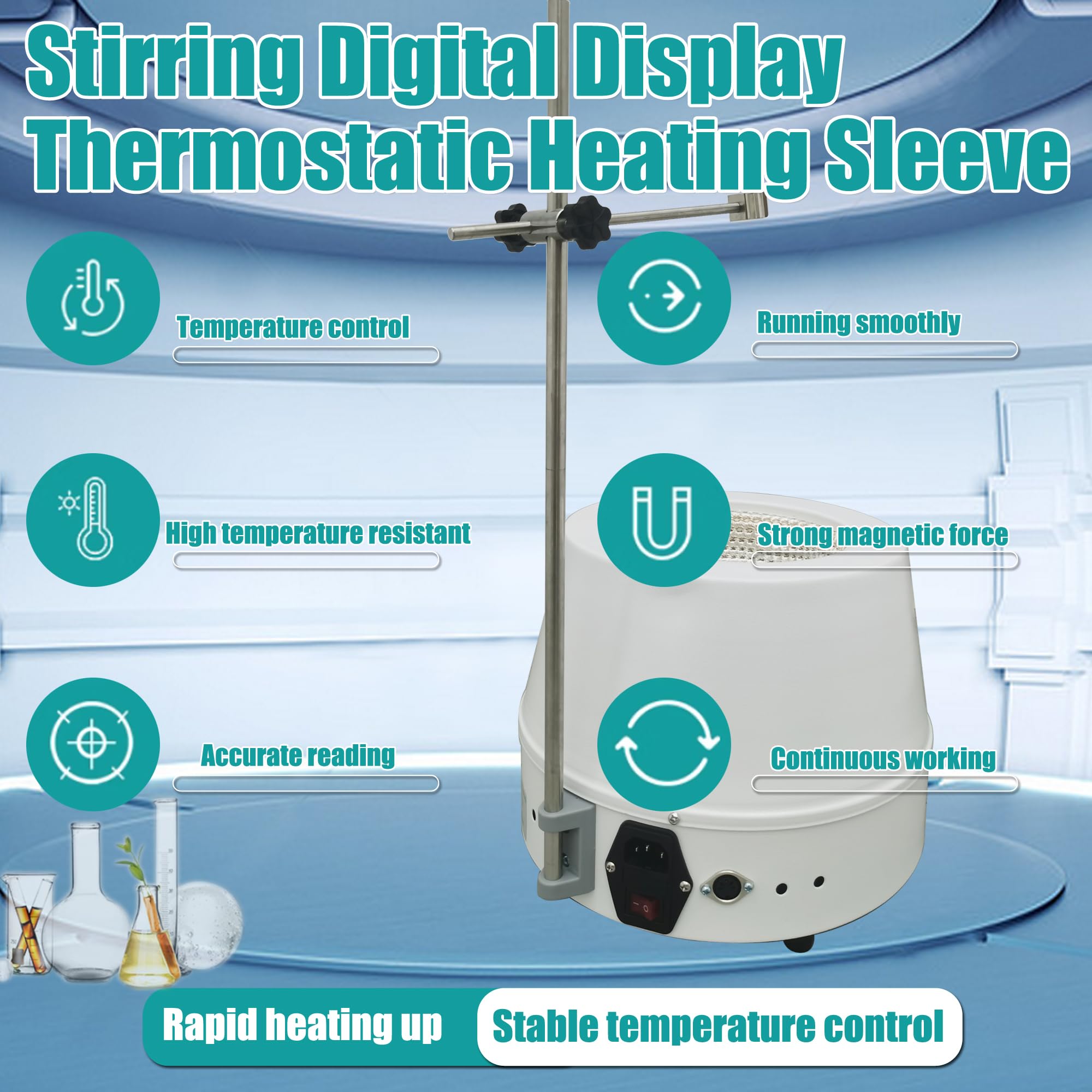 HQHAOTWU Heating Mantle 1000ml Magnetic Stirrer Heating Mantle Electric Magnetic Stirring Kit Lab Stirring Digital Display Thermostatic Heating Sleeve with Magnetic Stirrer Temperature Control 110V