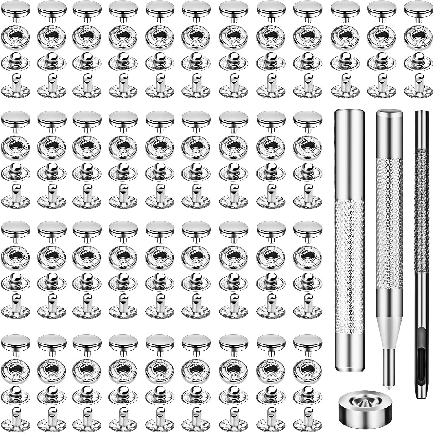 TLKKUE 50 Sets Leather Snap Fasteners Kit 10mm Silver Metal