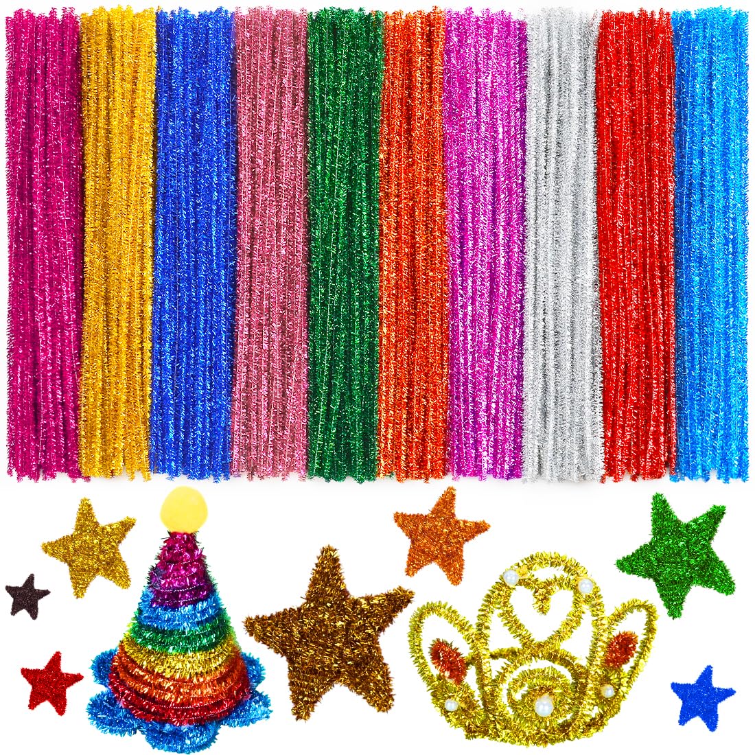 Bundooraking Pipe Cleaners, Glitter Pipe Cleaners Craft, Arts and Crafts, Crafts, Craft Supplies, Art Supplies (200 Metallic-Colored Glitter Pipe Cleaners)…