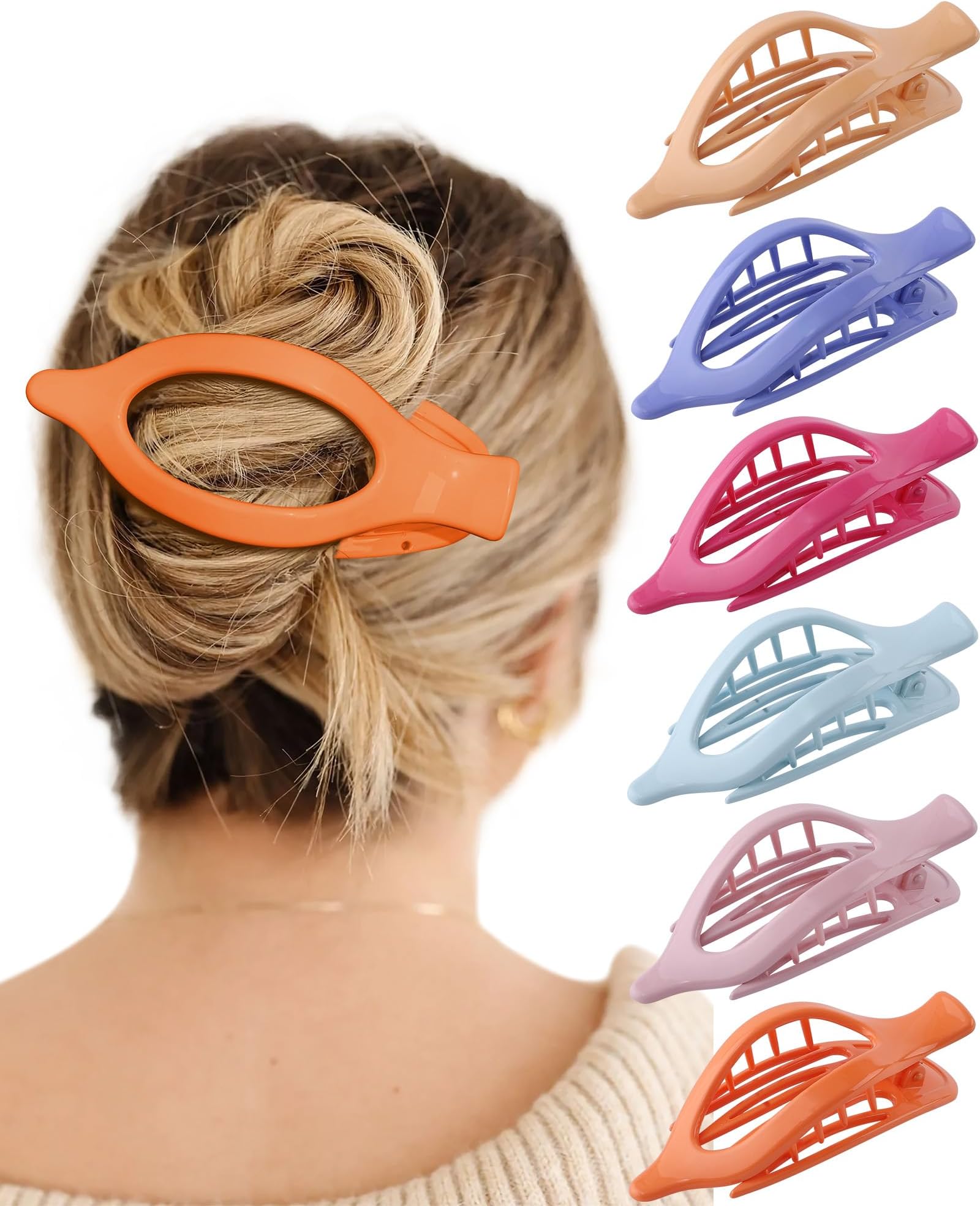 French Flat Hair Clips for Women - 6Pcs Flat Hair Claws for Thin Thick Hair Strong Hold No Slip Grip Hair Claw Clips for Women Girls (Polished(Highly saturated colors))