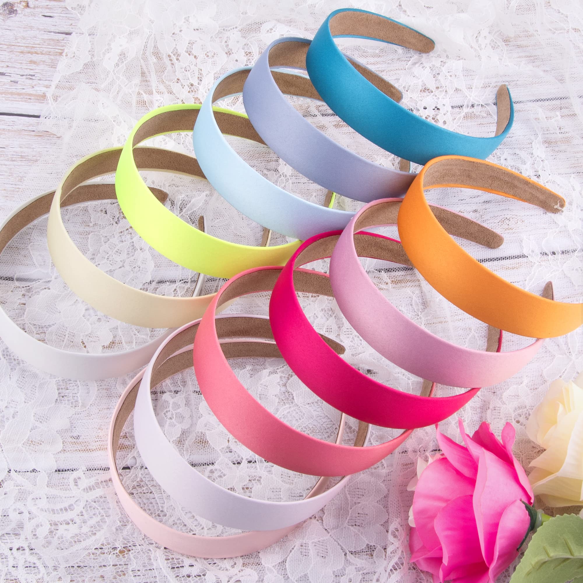 SIQUK 12 stuks satijnen hoofdbanden 1 inch brede antislip hoofdband kleurrijke hoofdbanden doe-het-zelf haarhoofdband voor vrouwen en meisjes, 12 kleuren
