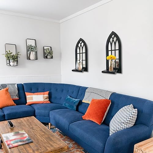 Miniatura 4 de Juego de 2 candelabros de pared de madera, candelabros rústicos de pared, decoración de pared colgante de granja, marco de madera tallada,