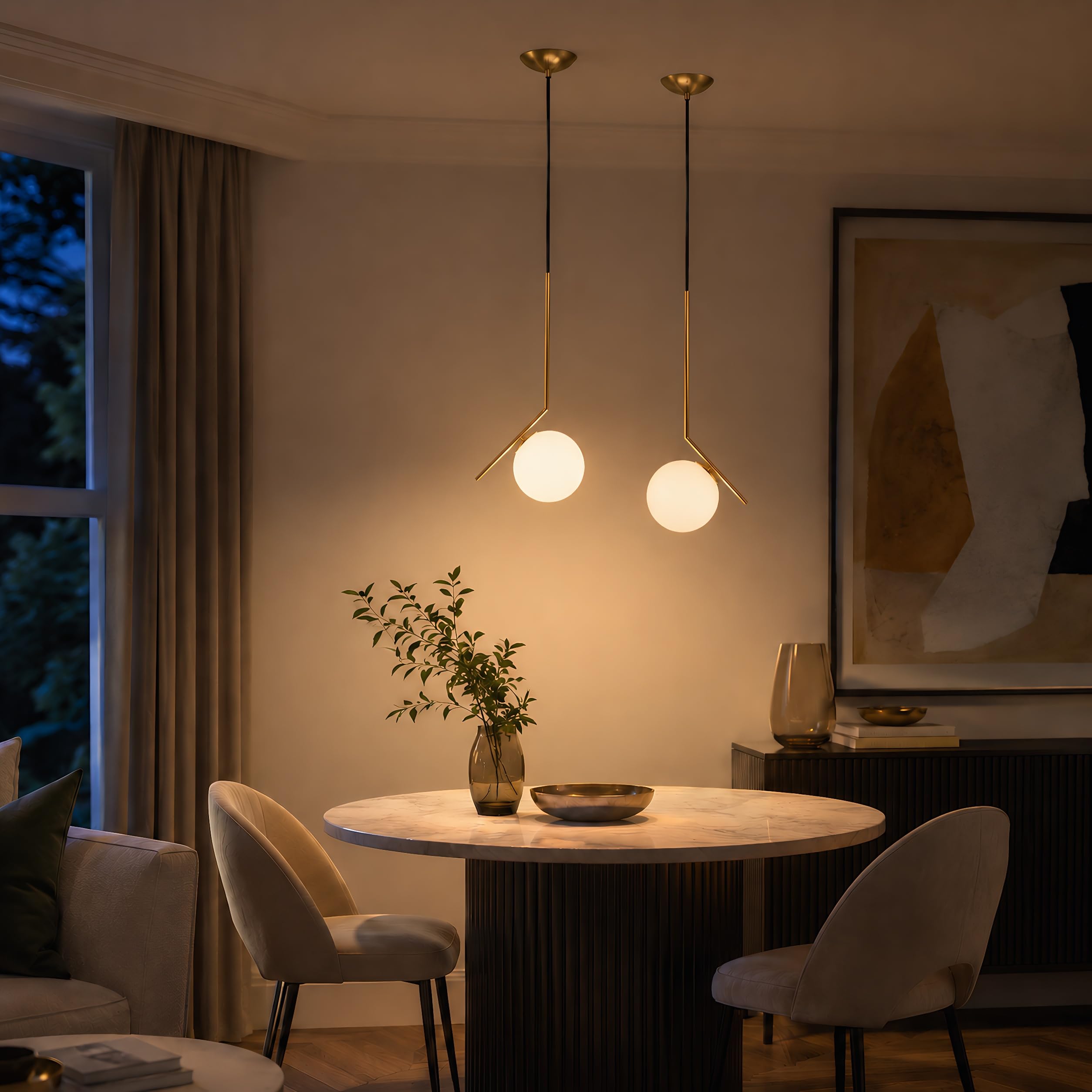 Lámpara colgante asimétrica de vidrio, Lámpara colgante E27, Globo de vidrio opalino, Barra de hierro Dorado, Cable ajustable 120cm para isla de cocina, comedor, dormitorio, cafetería (20CM)
