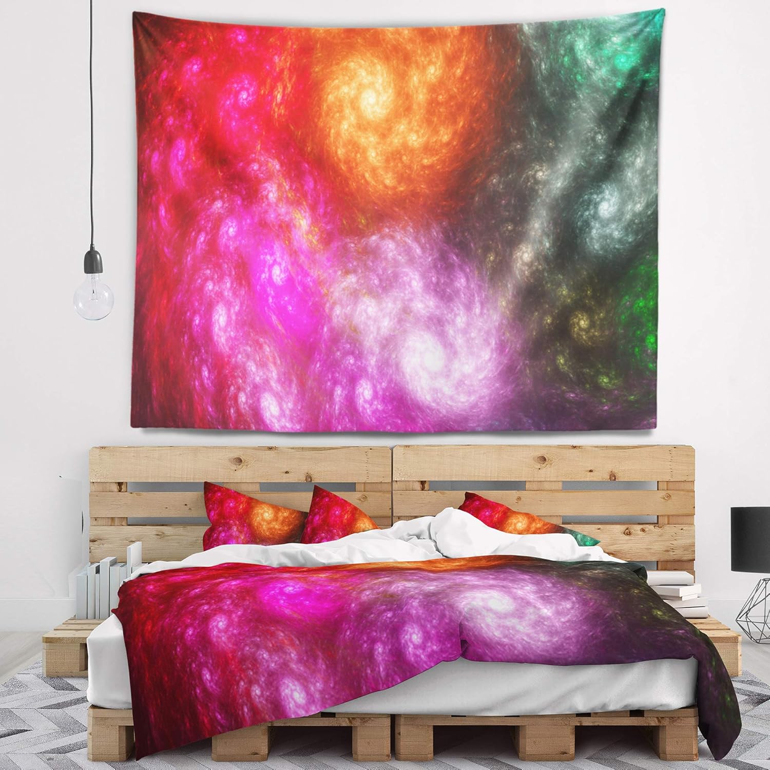 Designart ' Multi Color Rotating Galaxies' Abstract Tapestry Blanket Décor Wall Art for Home and Office x Large: 92" x 78"