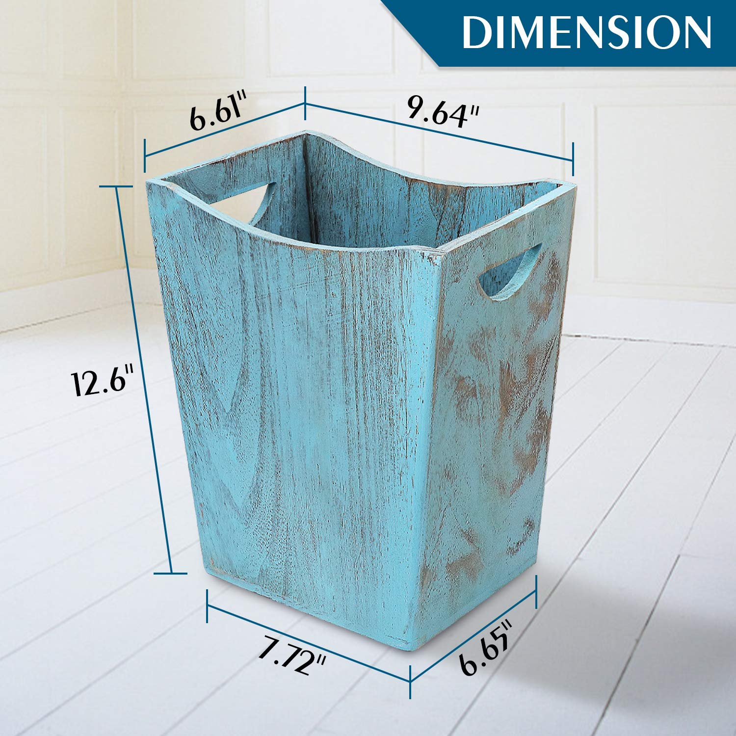 Honest Wood Trash Can,Rustic Farmhouse Style Wastebasket Bin with Handle for Living Room,Bedroom,Bathroom,Kitchen,Office(Blue)