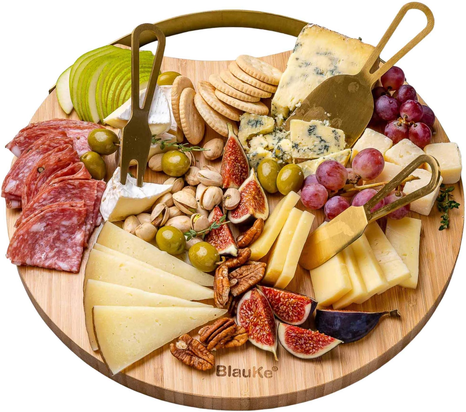 2.03 XXL Plateau tournant en bambou 50 cm - Plateau de service à fromage tournant (grand