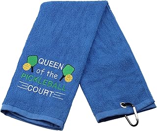 Pickleball Towel King/Queen of The Pickleball Court Embroidered Sports Teem Hand Towel Gift for Pickleball Player (Queen Towel)