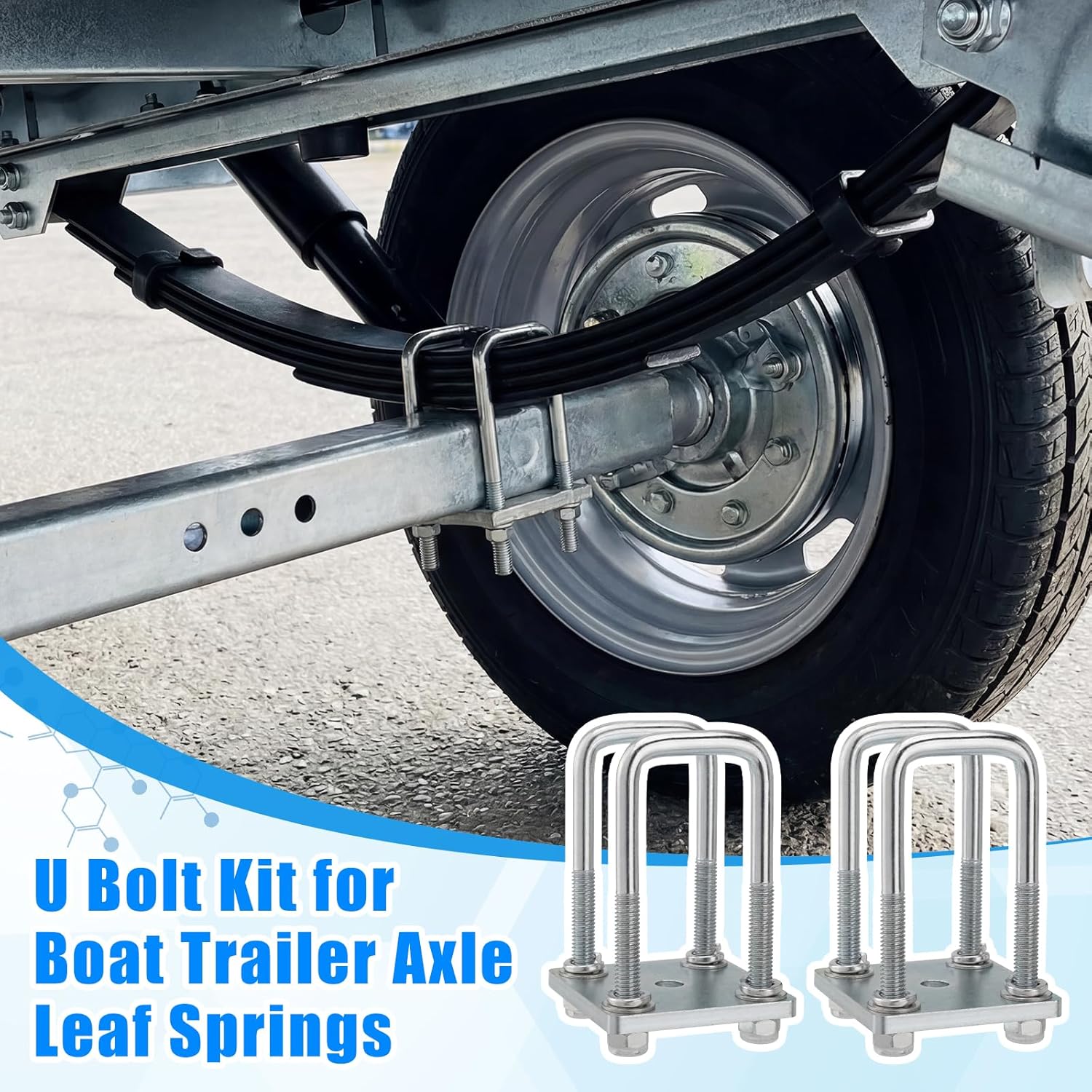 Square U Bolt Kit for Boat Trailer Axle Leaf Springs, U Bolts 2 Inch Wide for 2 x 2 Axle 4 3/4" Long Trailer Leaf Spring Shackle Bolts with Lock Nuts for 2000lb and 3500lb Heavy Duty