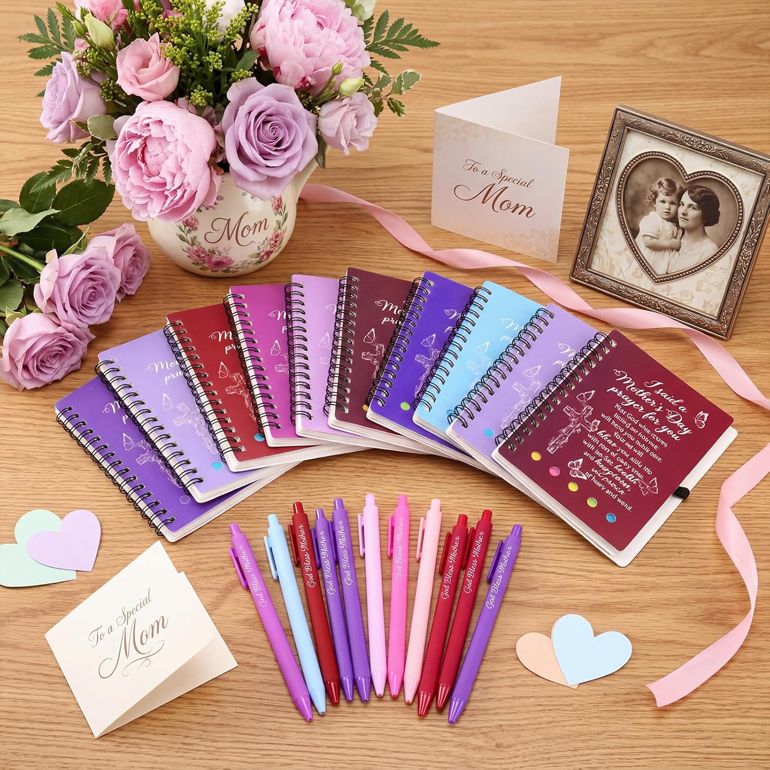 48 Sets Mother's Day Christian Gifts Bulk Bible Verse Spiral Notebooks with Sticky Note Religious Ballpoint Pens Prayer Journal Church Gifts for Mamas Mom Women Mother's Day