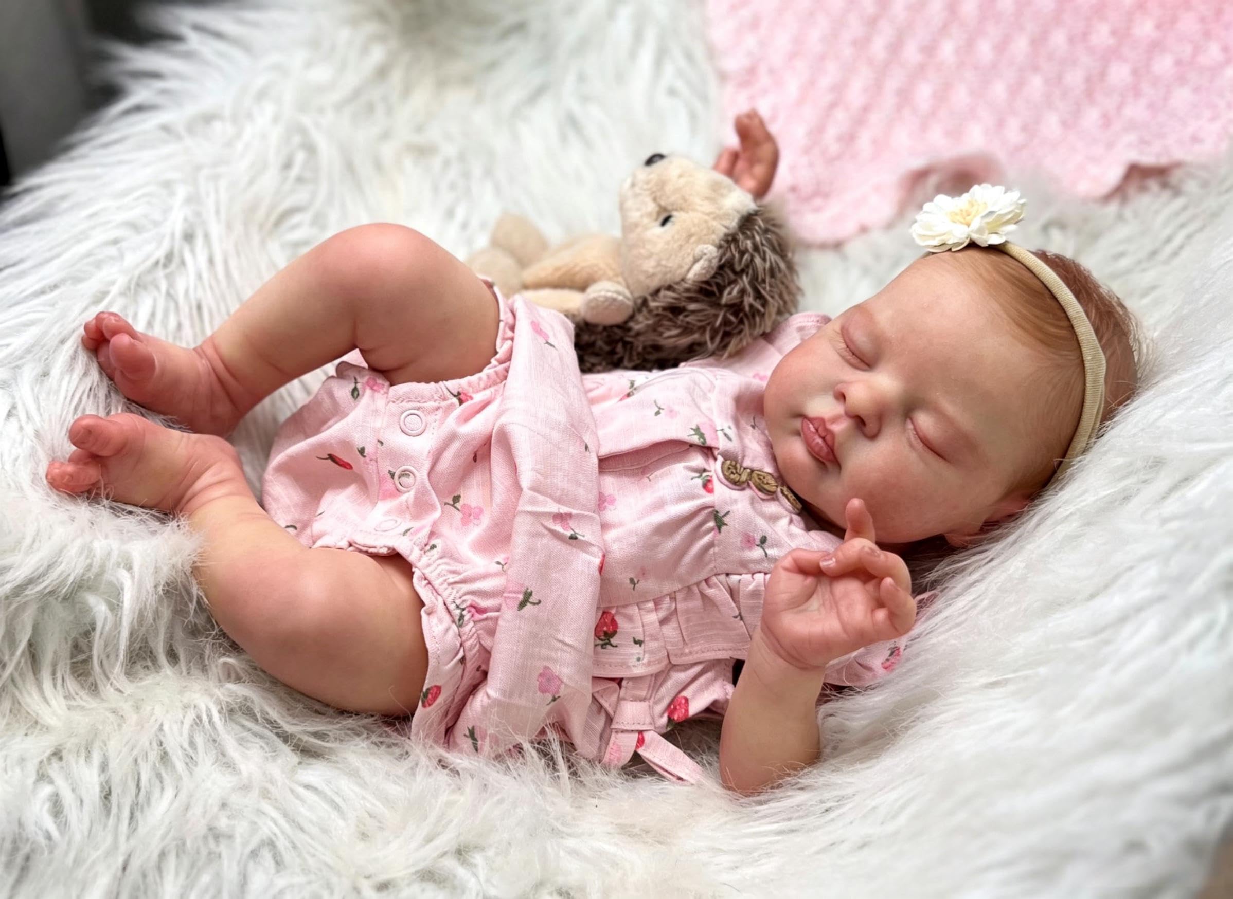 RXDOLL Reborn Puppen Lebensecht Mädchen, 48cm Schlafende Neugeborenen Babypuppe Weicher Stoffkörper, Lebensechte Babypuppen Wie Echt Silikonbabys Mädchen Geschenk für Kinder 3+