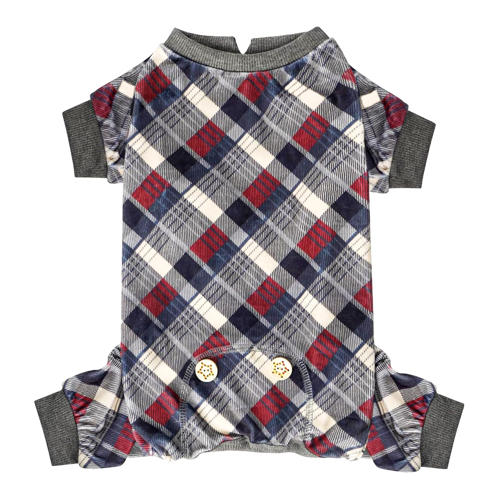 KYEESE Dog Pajamas Plaid Dog Pajamas for Small Dogs Boy Girl Comfy Coat Soft Doggie Jammies Stretchy Onesie Pet Clothes Velvet Pjs, Grey, Medium