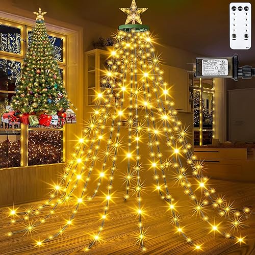 Luces para árbol de Navidad con estrella superior, 400 luces LED de 6.6 pies x 16 líneas de luces de Navidad con 8 modos de temporizador y control disponible en Yaxa Colombia