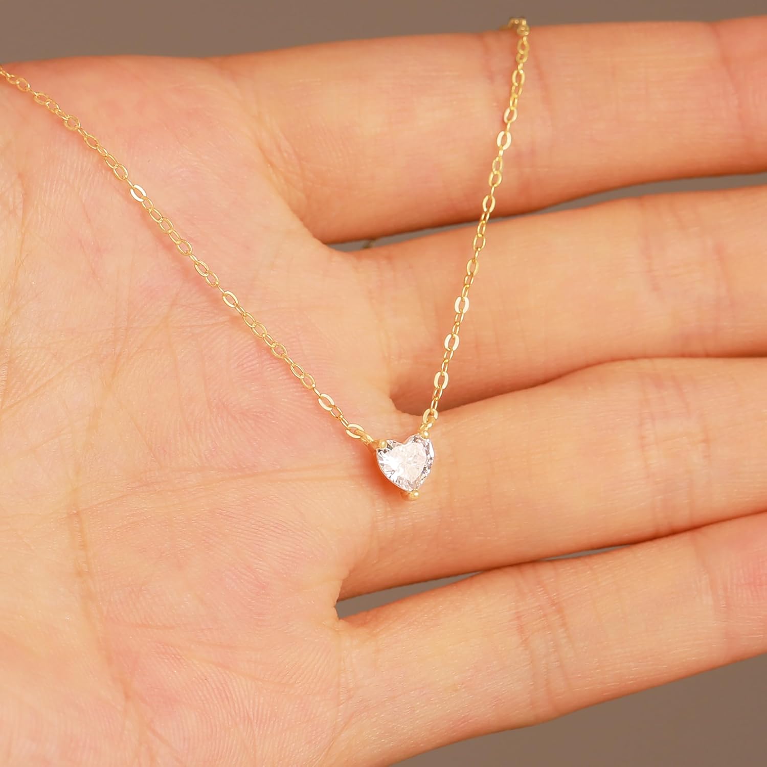 Cubic Zirconia Choker Heart Shaped Diamond Necklace for Women, 925 Sterling Silver Minimalist Heart Necklace for Mother 14k Gold Plated Dainty Tiny CZ Love Pendant Necklace Teacher Bride Wedding Valentines Day Jewelry Gift - Image 4