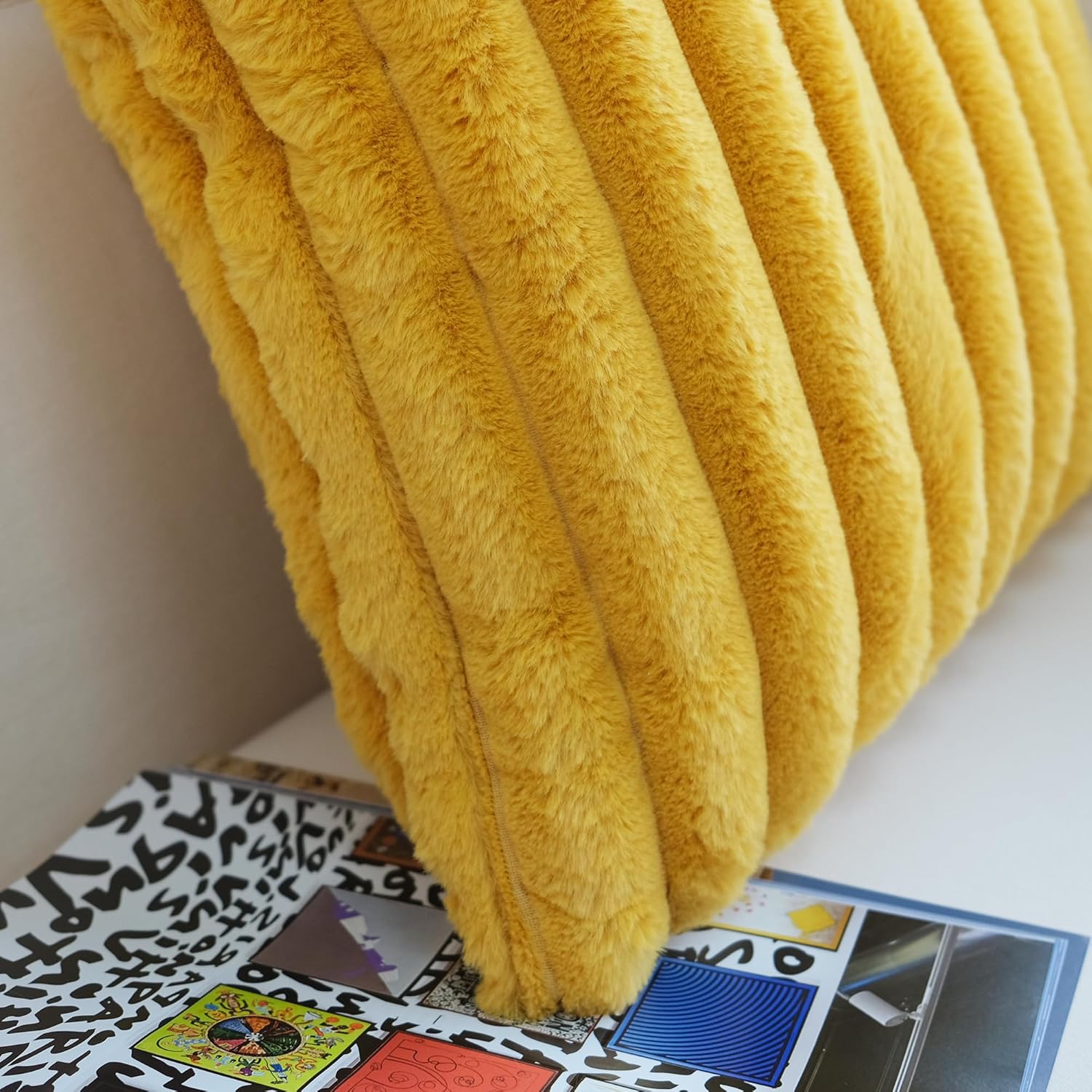 JOJUSIS Pack of 2 Faux Fur Plush Decorative Throw Pillow Covers Couch Cushion Case Soft Pillowcases (Mustard Yellow, 18 x 18-Inch) - Image 6