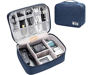 Zerfa Electronics Accessories Organizer Bag, Universal Travel Gadget Bag for Cables, Plugs, Chargers, and More, Ideal Size for Pad, Phone, and Hard Disk (24.5cm x 10cm x 18.5cm) (Dark Blue)