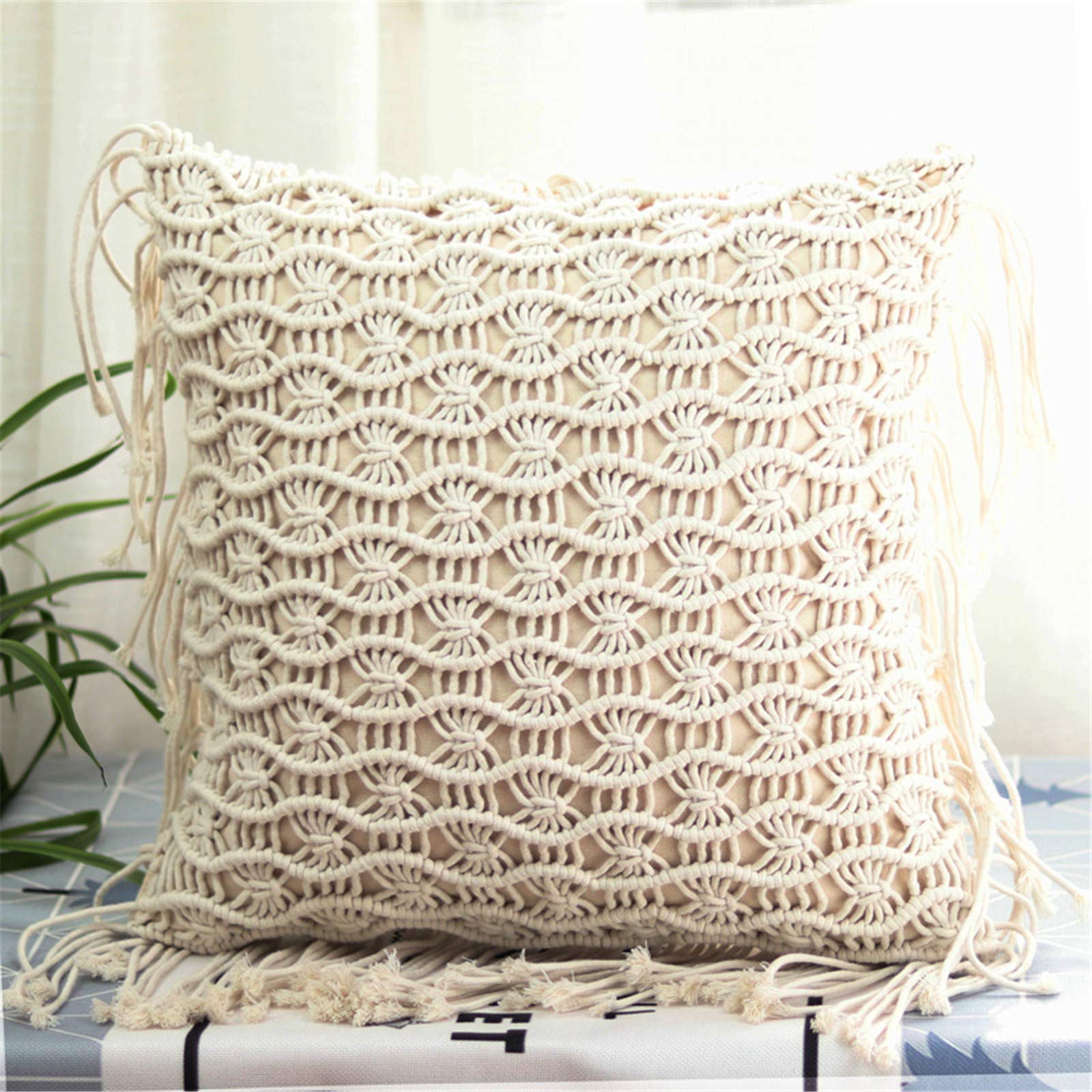 Cuscino boho, boho, con nappa, manuale di tessitura in macramè, cuscino per divano, cuscino lombare, decorazione boho (# 122, cuscino + federa 45 x 45 cm)