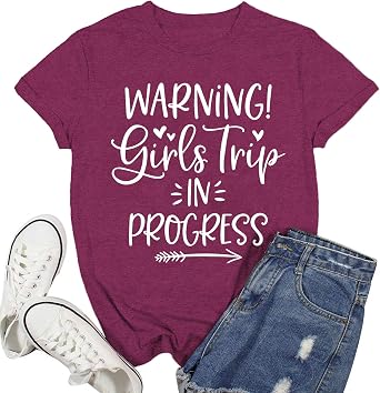 Girls Trip Shirts for Women Warning Girls Trip in Progress T-Shirt Weekend Traveler Lover Tee Tops