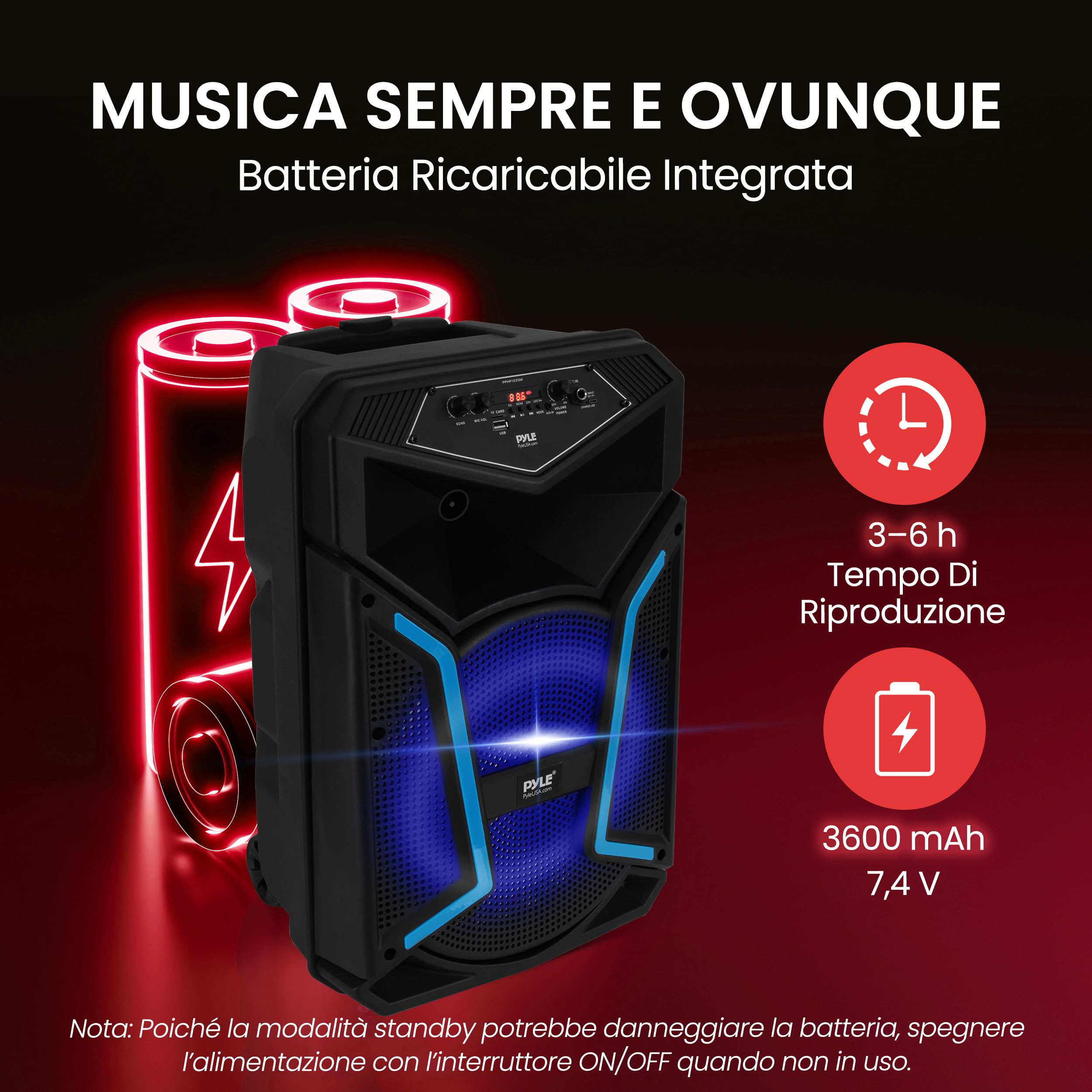 Pyle Cassa Bluetooth, Altoparlante Bluetooth, Speaker PA Portatile 800 Watt da Esterno, Cassa con Ingresso Microfono, Luci per Feste, MP3/USB, Radio FM, con Ruote, Microfono e Telecomando, Nero