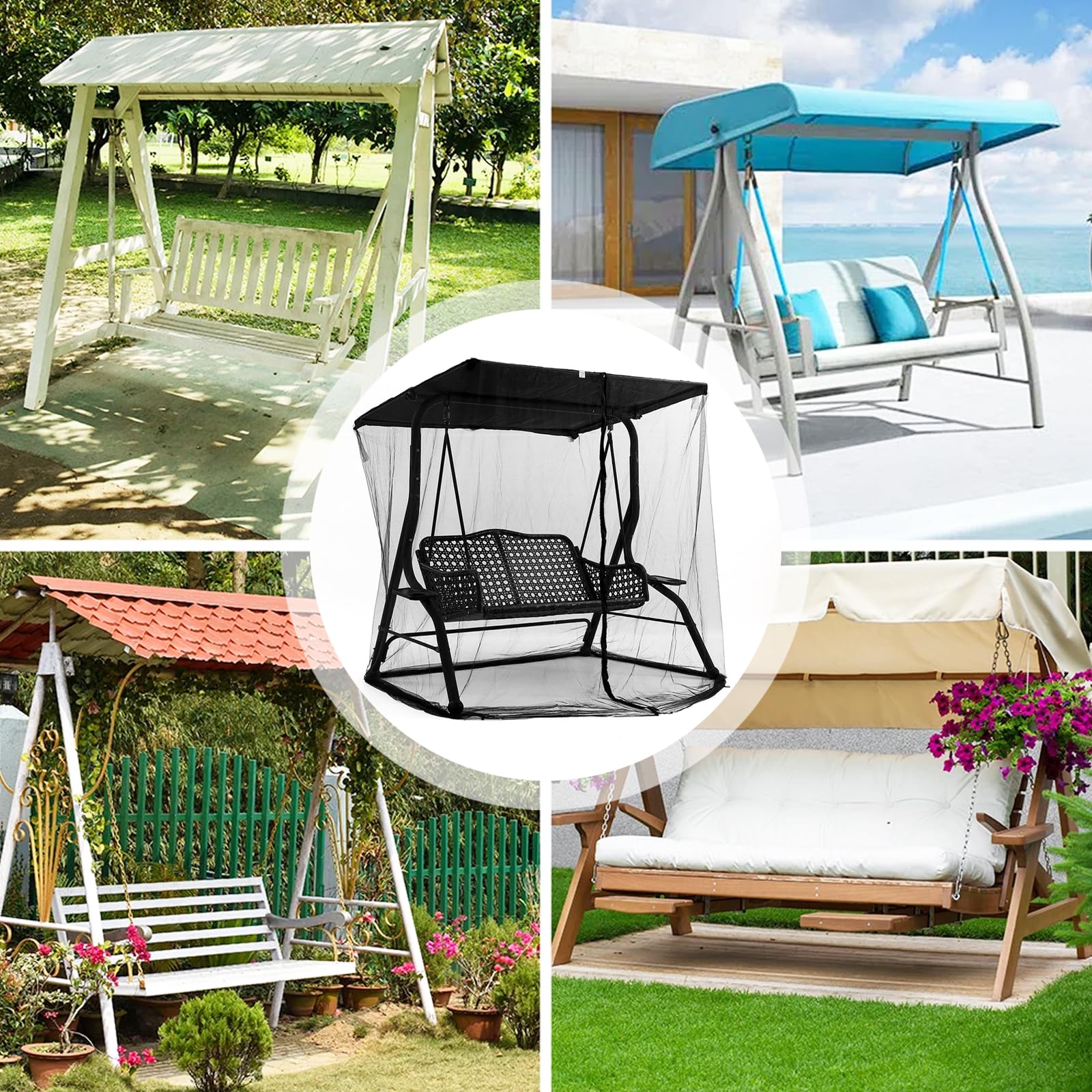 Moustiquaires, Moustiquaire avec Fermeture éclair pour Parasol 3 Places Balançoire De Porche Moustiquaire pour Balançoire De Jardin Extérieure Balcon Voyage Camping Chaise Pivotante