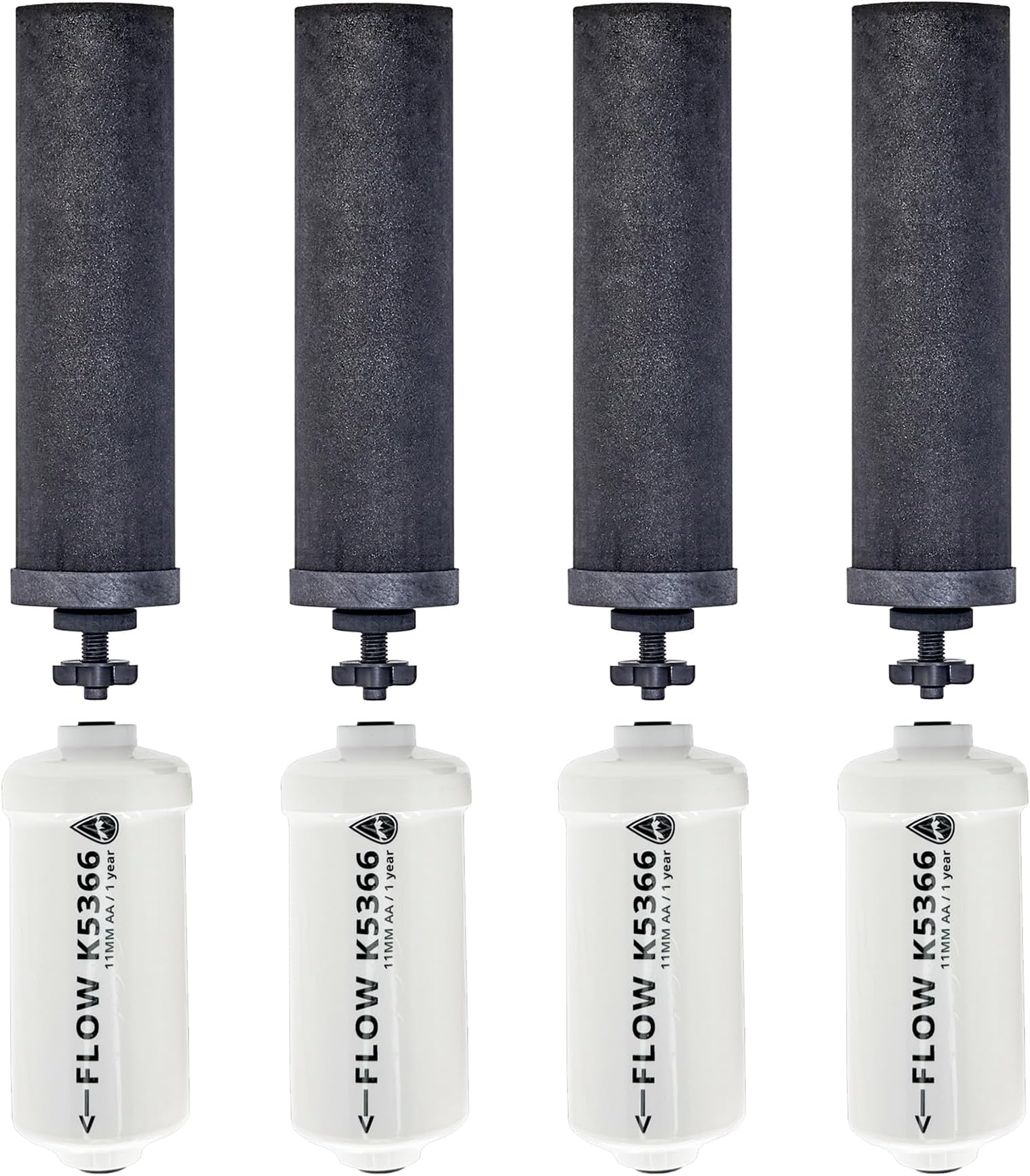 Set of 4 Berkey Authentic Black Berkey Elements (BB9-2) and 4 Berkey PF-2 Fluoride and Arsenic Reduction Elements - Combo Pack