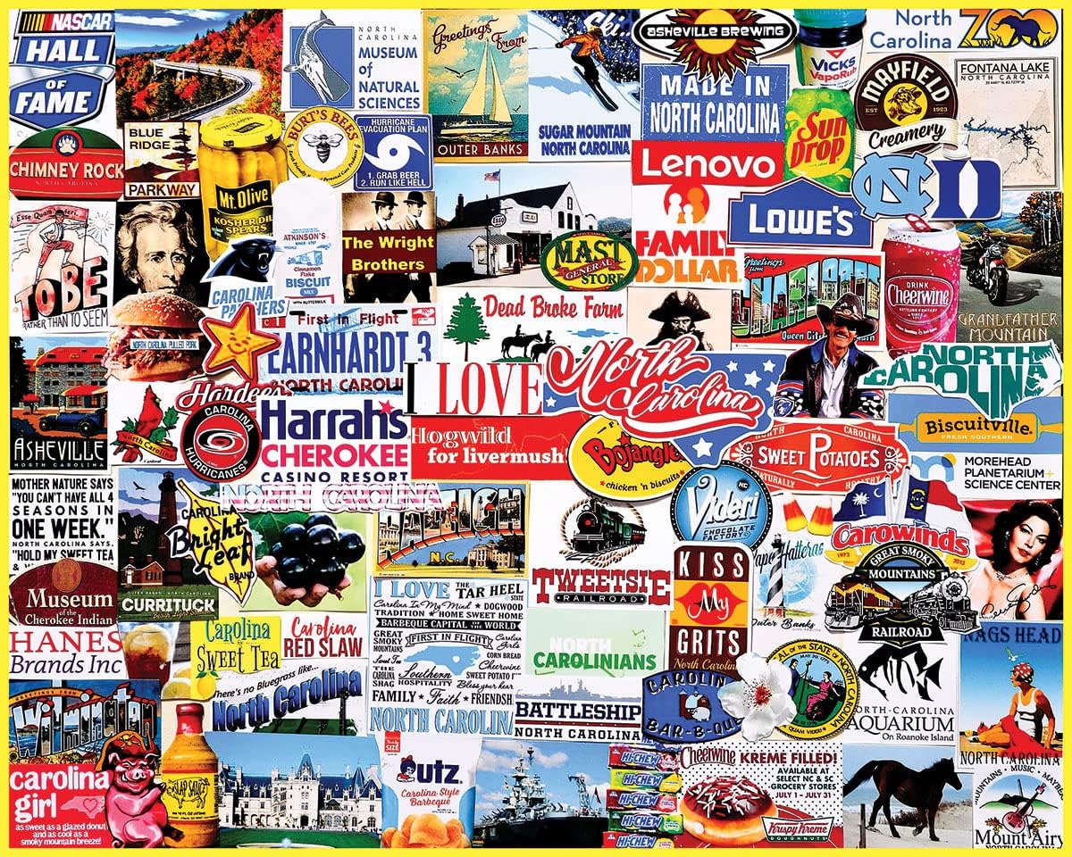 White Mountain 1000 Piece Jigsaw Puzzle The Tar Heel State Collage Puzzles with Large Pieces for Adults and Family 24"x30" - I Love North Carolina