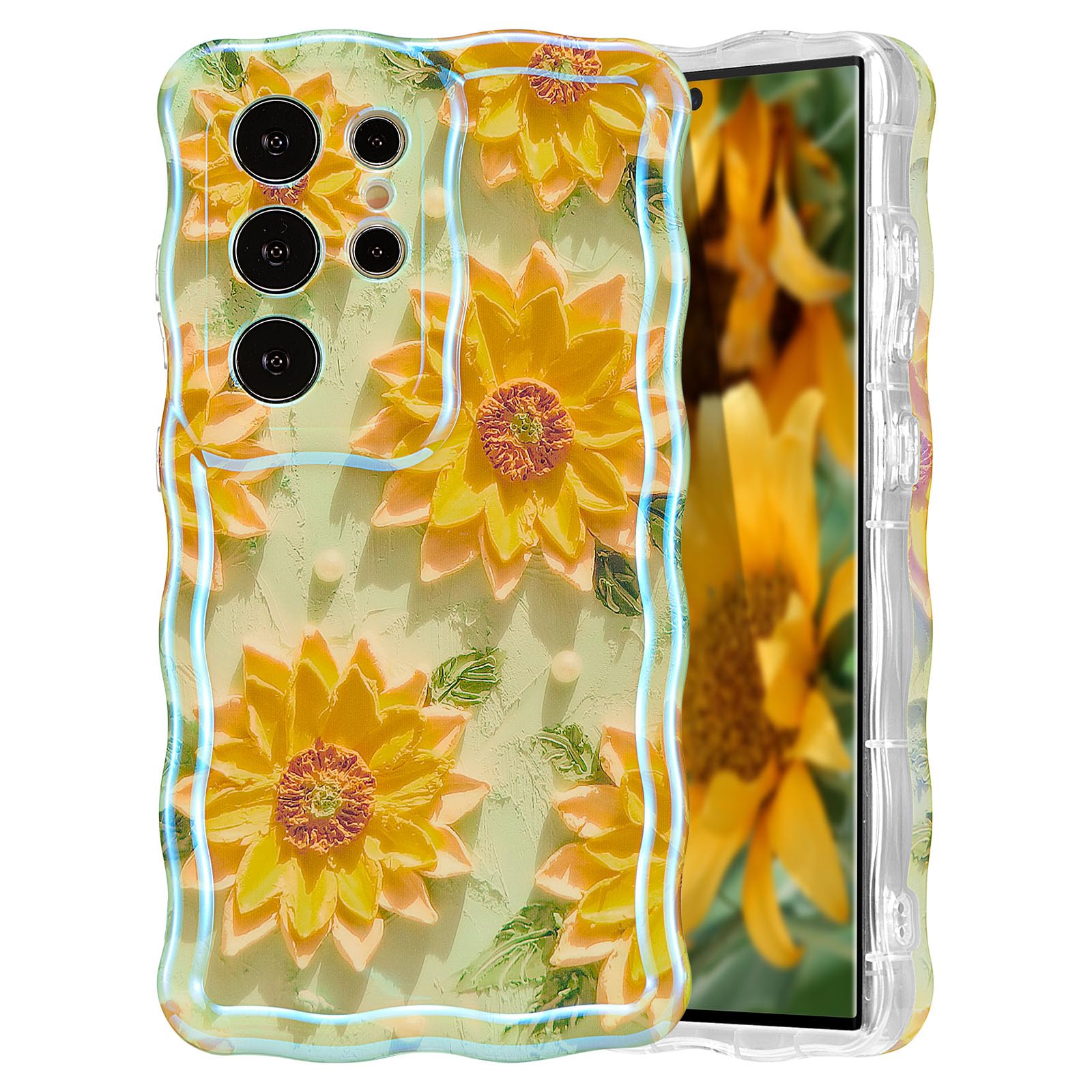 EYZUTAK Case for Samsung Galaxy S25 Ultra, Colorful Retro Oil Painting Flower Laser Glossy Curly Waves Edge Exquisite Phone Cover Stylish Durable TPU