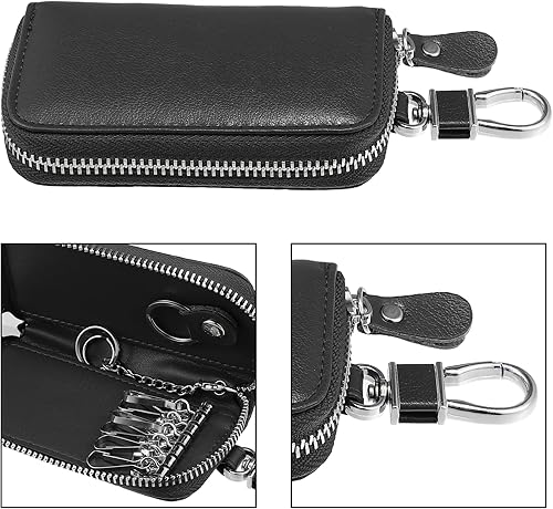 Miniatura 4 de X AUTOHAUX Estuche para llaves de coche con cremallera de piel sintética multifuncional universal para llaves de coche, bolsillo para llave remota,