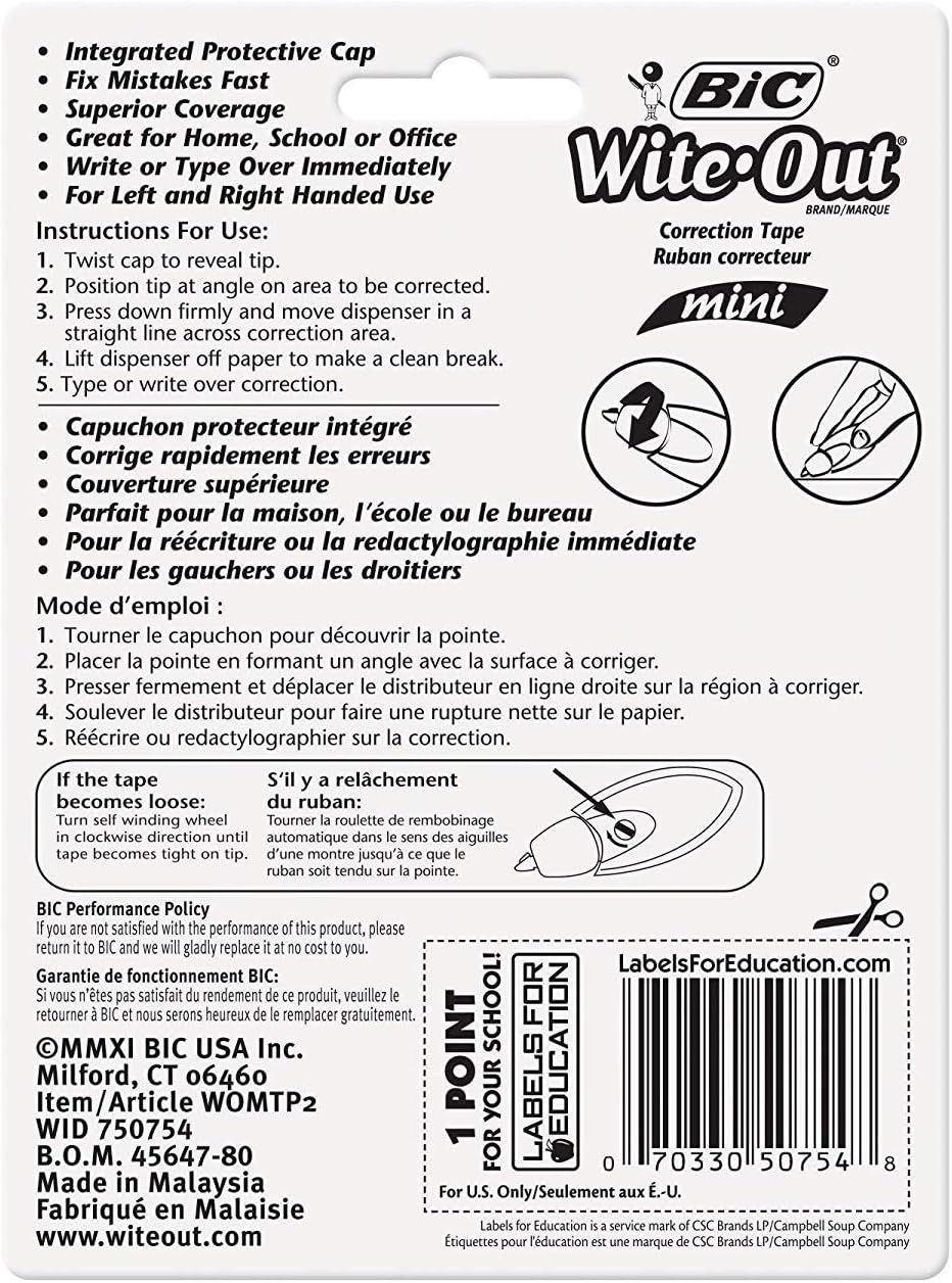 BIC Wite-Out Mini Twist Correction Tape, White, 2-Count (Pack of 4)