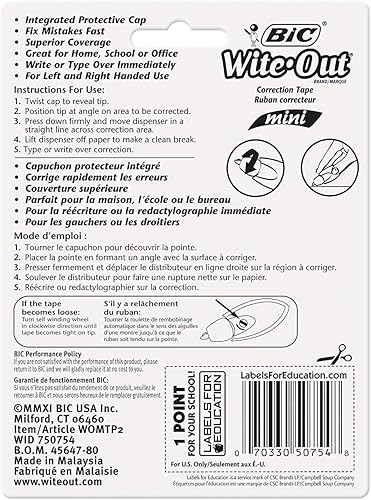 Miniatura 5 de BIC Wite-Out Corrector en cinta en miniatura, blanco, 2 unidades paquete de de 4