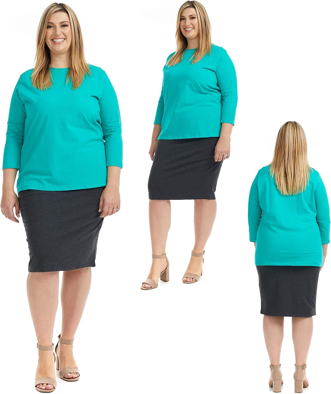 ESTEEZ Plus Size Knee Length Stretchy Cotton Pull-On Pencil Skirt for Women 1X - 4X - Dallas - Image 5