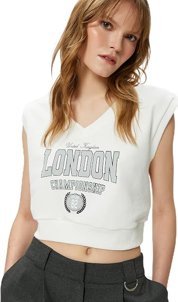 Kısa Kollu Sweatshirt V Yaka Baskılı