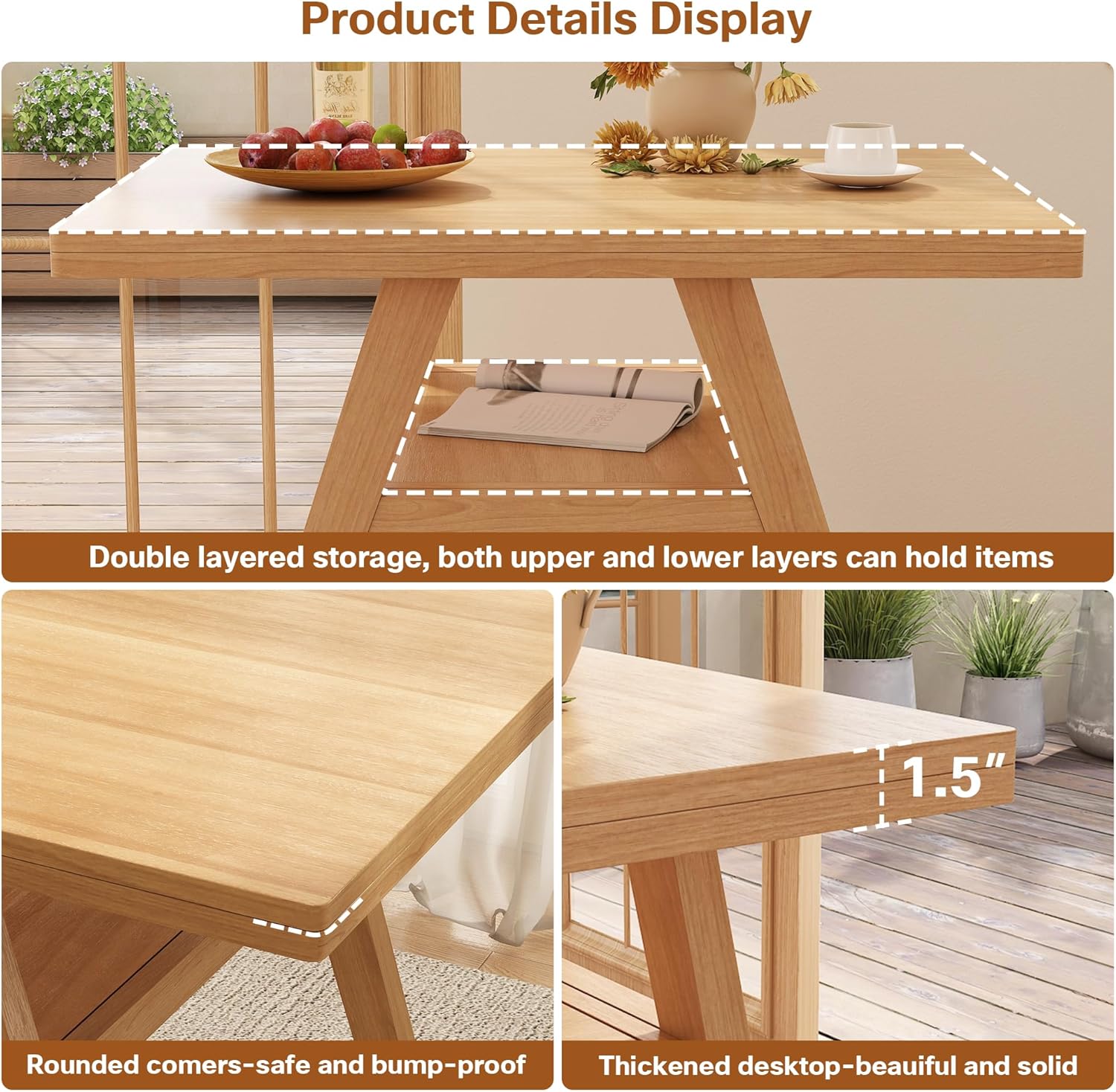 3-Piece Bistro Dining Set, Kitchen Wooden Table with Shelf & 2 PU Side Chairs with Padded Seat, Small Pub Dinette Set for Dining, Tavern, Balcony, Indoor, Patio-Nature+Dark Grey