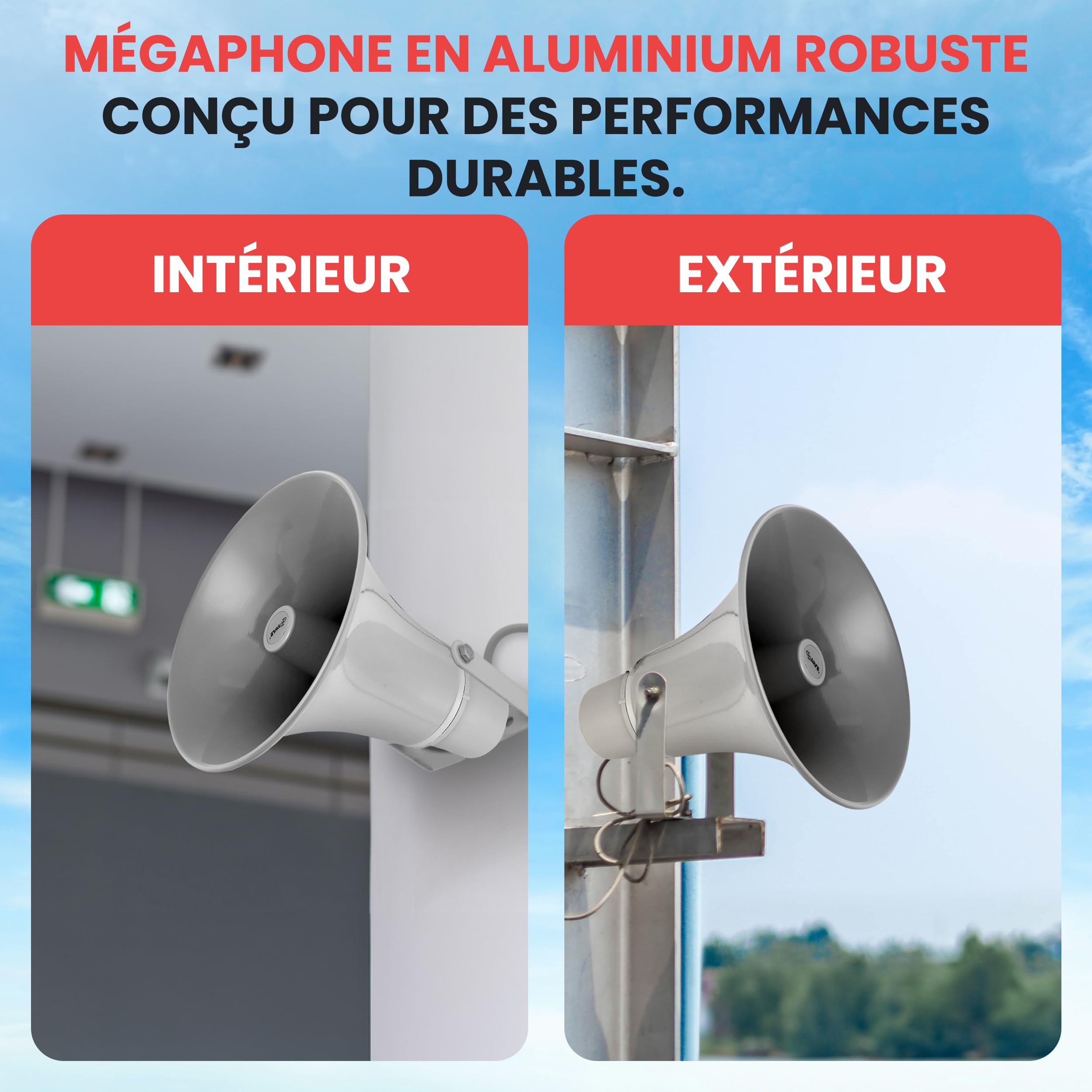 Pyle Haut-Parleur Pavillon 70V 50W 34,3 cm (13,5") – Enceinte PA Intérieur/Extérieur 8 Ohm, 105 DB, Ligne 70 Volts, Support de Montage
