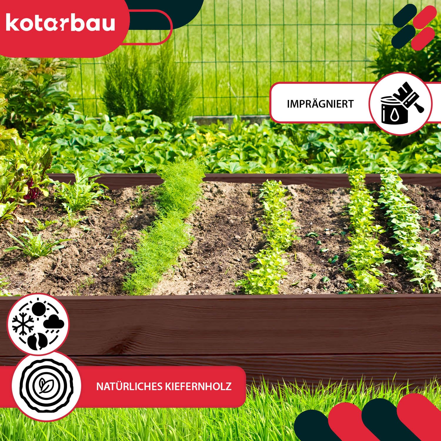 KOTARBAU® Jardinière surélevée en bois pour fleurs 120x100x18cm Imprégnée, pots de plantes marron, marron, 140 x 80 x 18 cm