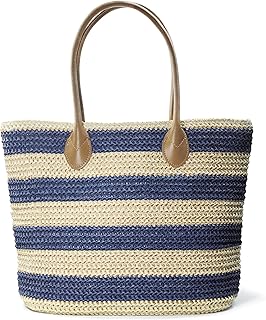 Striped Synthetic Straw Women's Tote Light Weight Vaction Shoulder Handbag