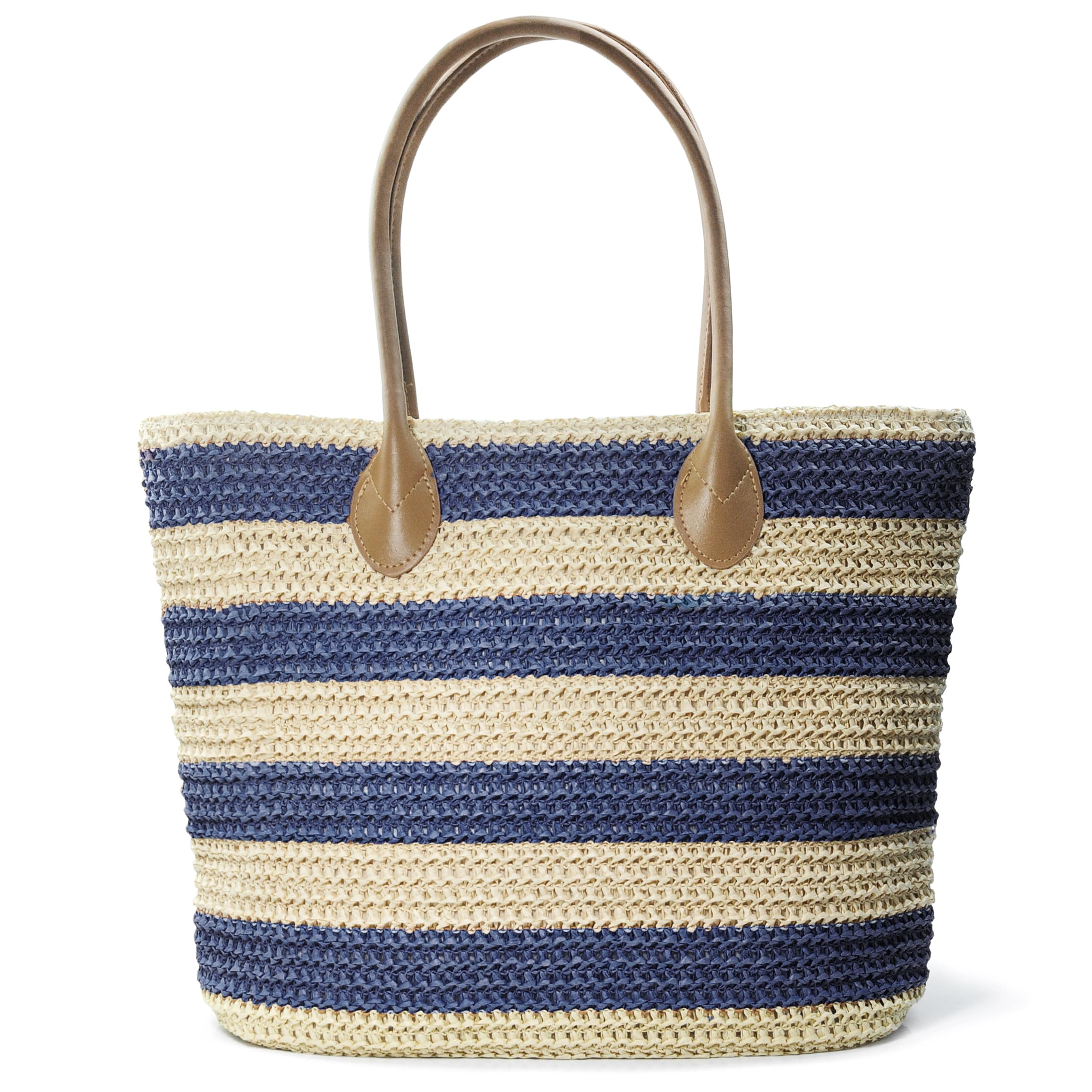 Striped Synthetic Straw Women's Tote Light Weight Vaction Shoulder Handbag