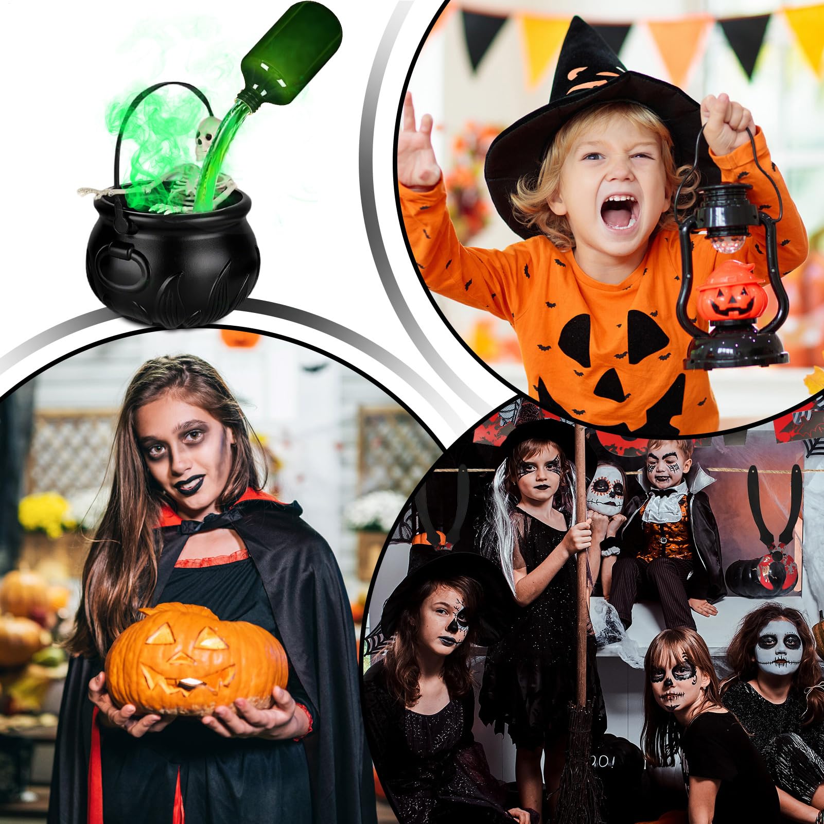 Halloween Decorations Black Cauldron,Partydekoration Mit Magischen Schwimmenden Zaubertrankflaschen Und Diffusor, Skelett-Hexenkessel Für Wohnzimmer, Schlafzimmer, Schreibtisch, Drinnen Und Draußen