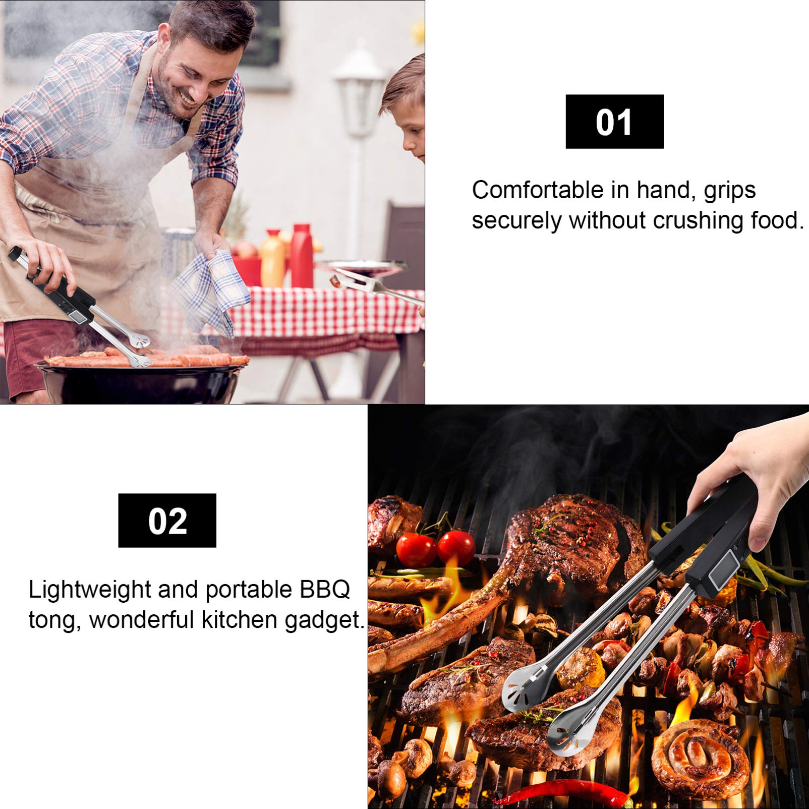 VALICLUD Multifunktionale Grillzange mit Thermometer für Bbq und Steak Präziser Edelstahl Sensor Hitzebeständig Inklusive 2 Stück Aaa Batterien