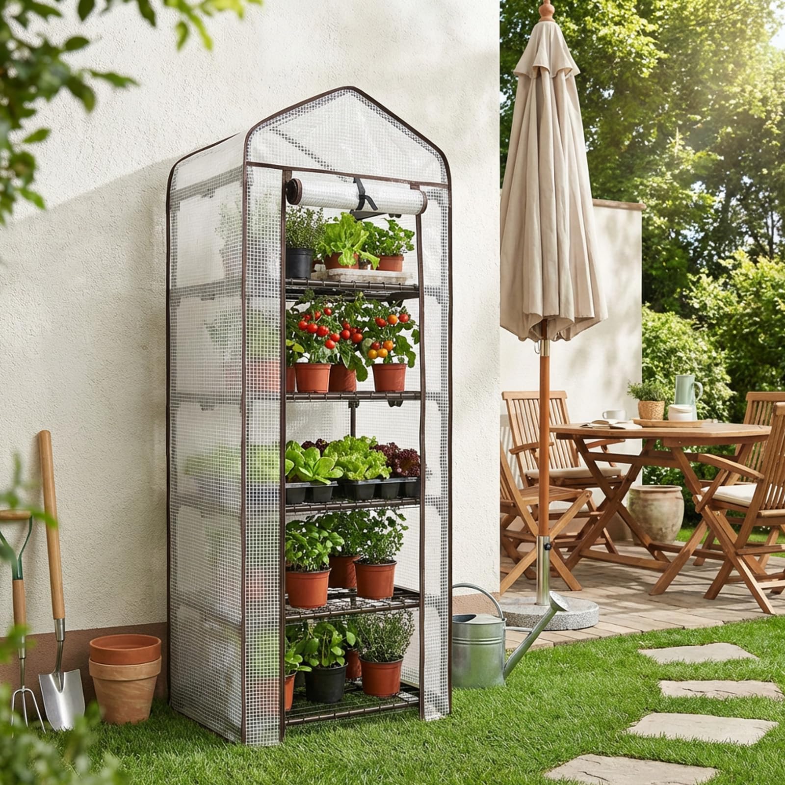 Sekey Mini Tomatengewächshaus 5 Etagen, Foliengewächshaus, Gewächshaus klein Balkon Winterfest - für Indoor & Outdoor Tomatenhaus mit herausnehmbaren Ebenen für Flexible Pflanzhöhe