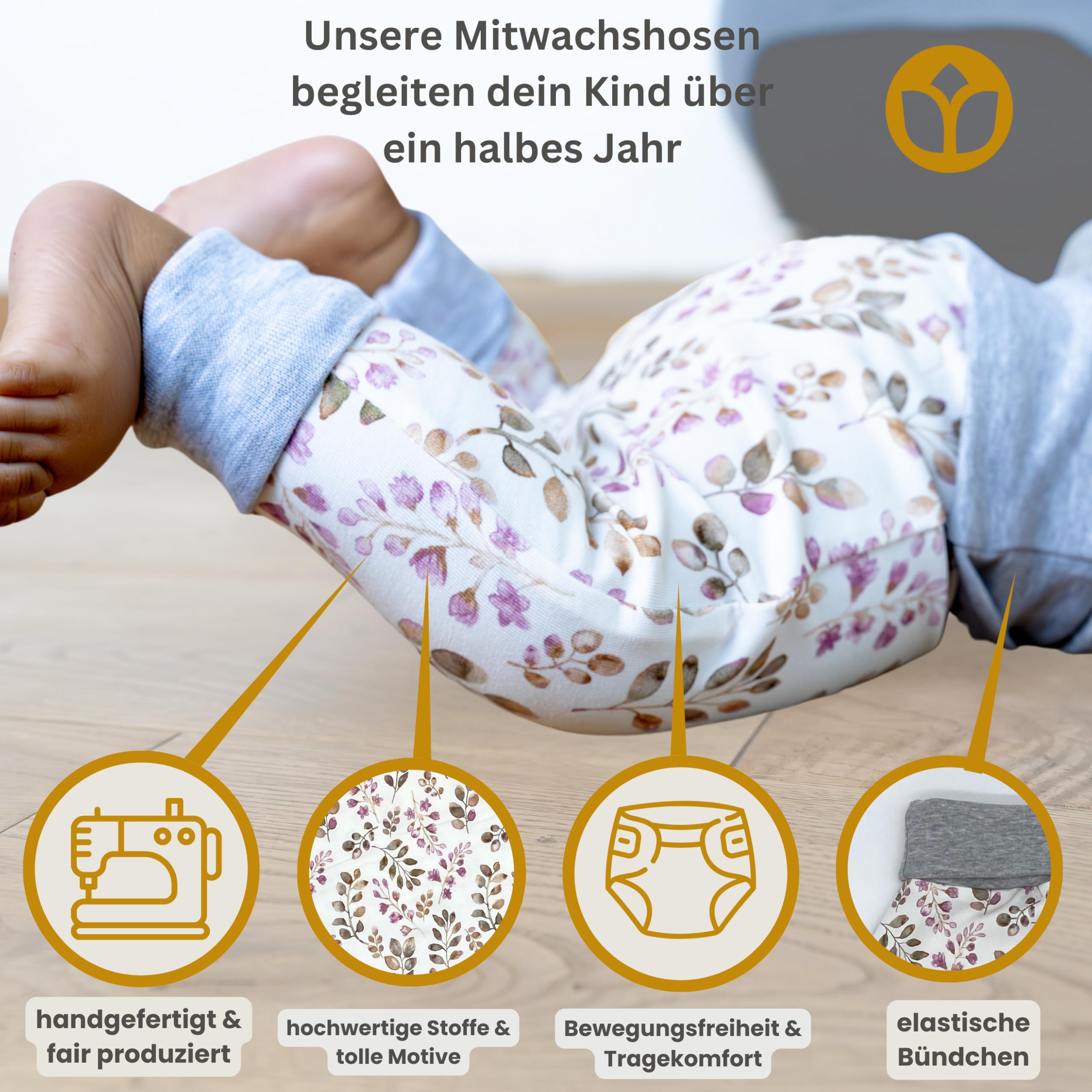 Tulipanelli Baby Pumphose Babyhose Mädchen - Handgefertigte Mitwachshose aus Baumwoll-Jersey - Größen 50-74 | 68-86 | 92-104