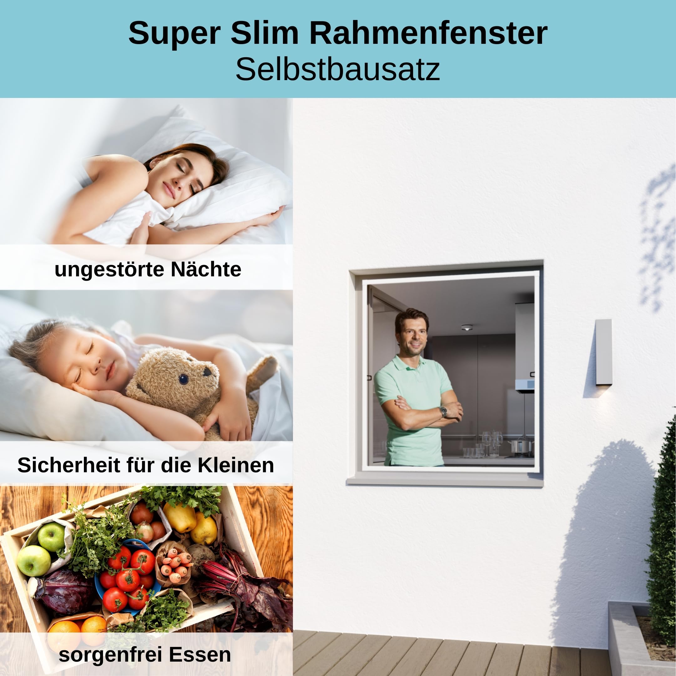 Wip Insektenschutz Fenster "Super Slim" - weiß - 120 x 150 cm - Fliegengitter Fenster, Mückenschutz, Insektenschutzgitter, Fliegenschutz, Mückengitter - ohne bohren
