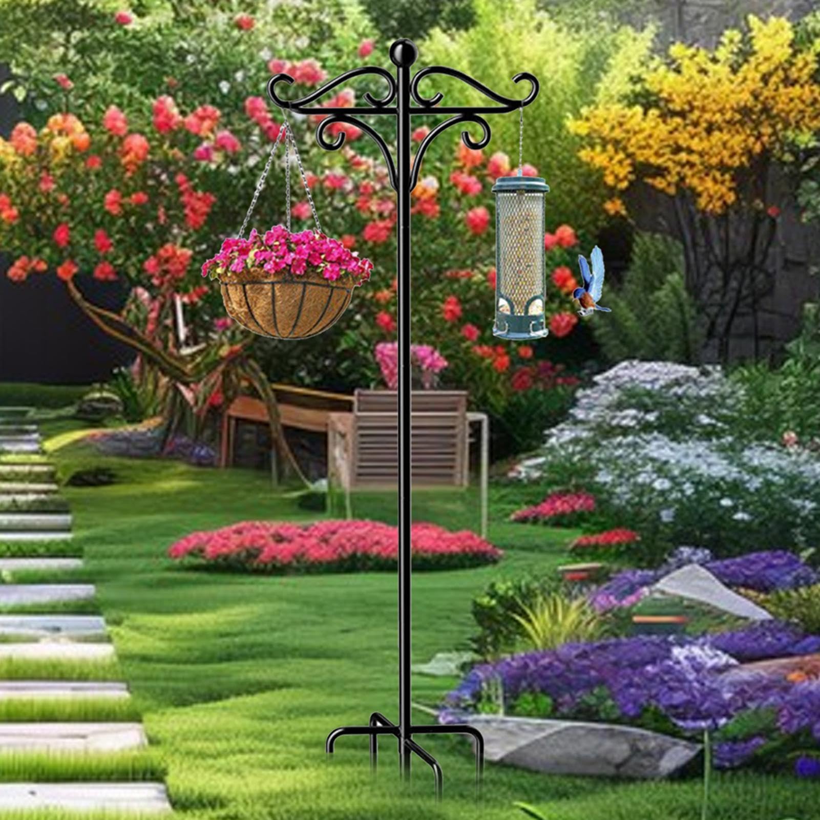 Gancho De Pastores Al Aire Libre - Ganchos De Jardín Cestas Para Plantas, Gancho De Pastores Ajustable En El Exterior | Gancho Doble Exterior De Hierro Resistente Con Base De 5 Puntas, Soporte Para Pa