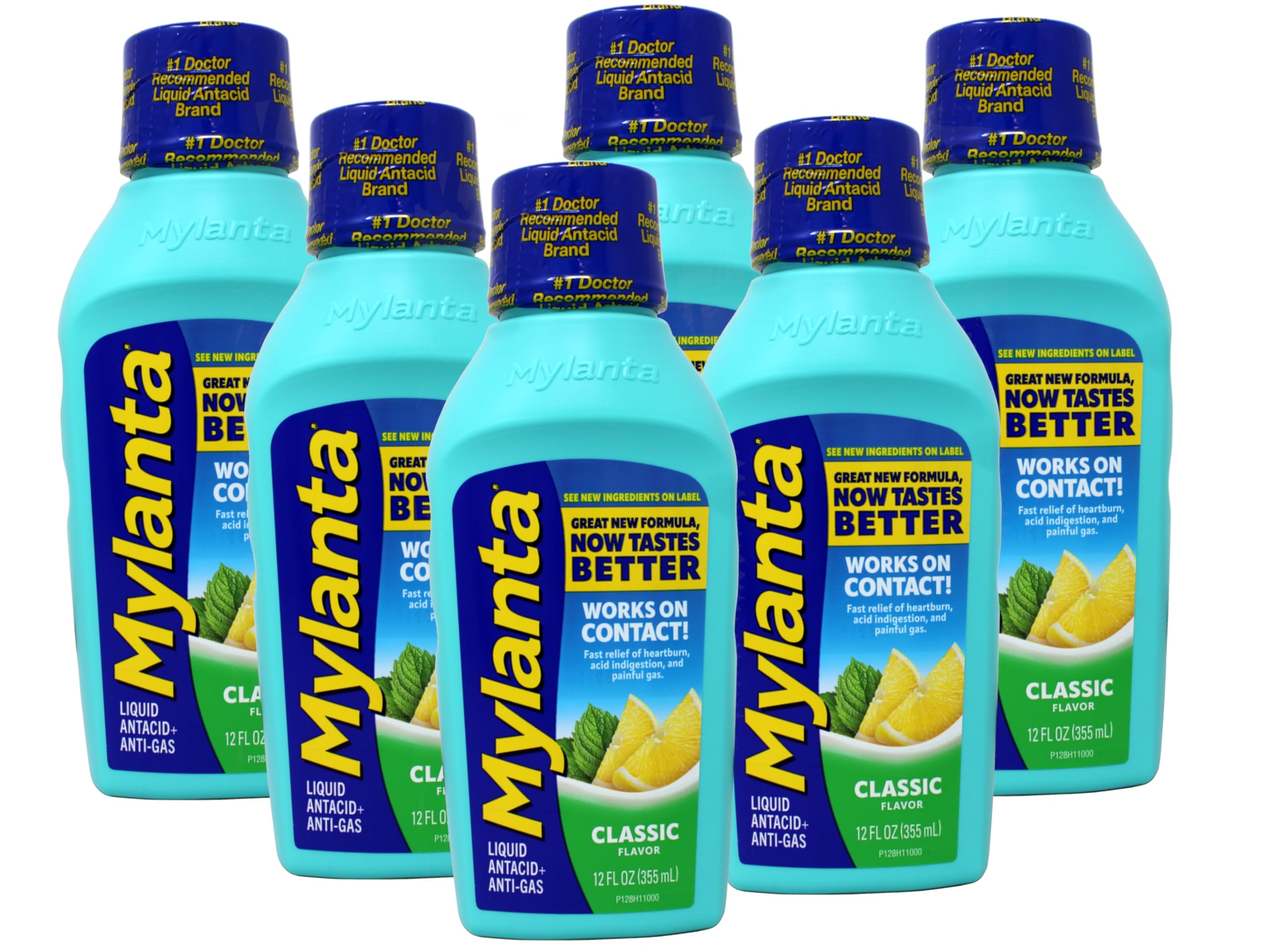Mylanta Heartburn and Gas Relief, Liquid Antacid, Great New Formula, Now Tastes Better,Classic Flavor, 12 Fluid Ounce - 6 Pack
