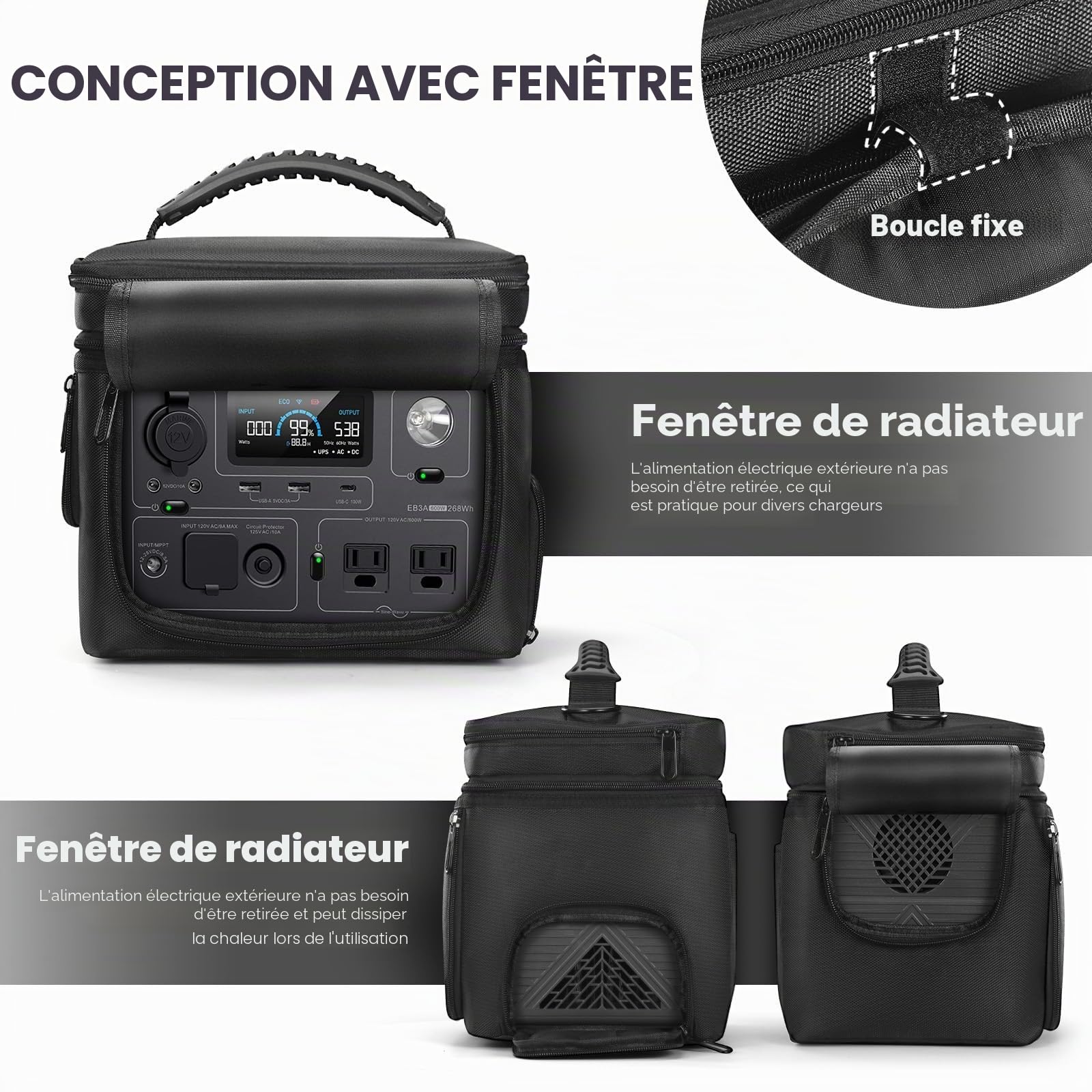 Étui de transport compatible avec générateur solaire BLUETTI EB3A, Elite 30 V2, sac de rangement de voyage extérieur avec poches à deux couches pour câble de charge et accessoires