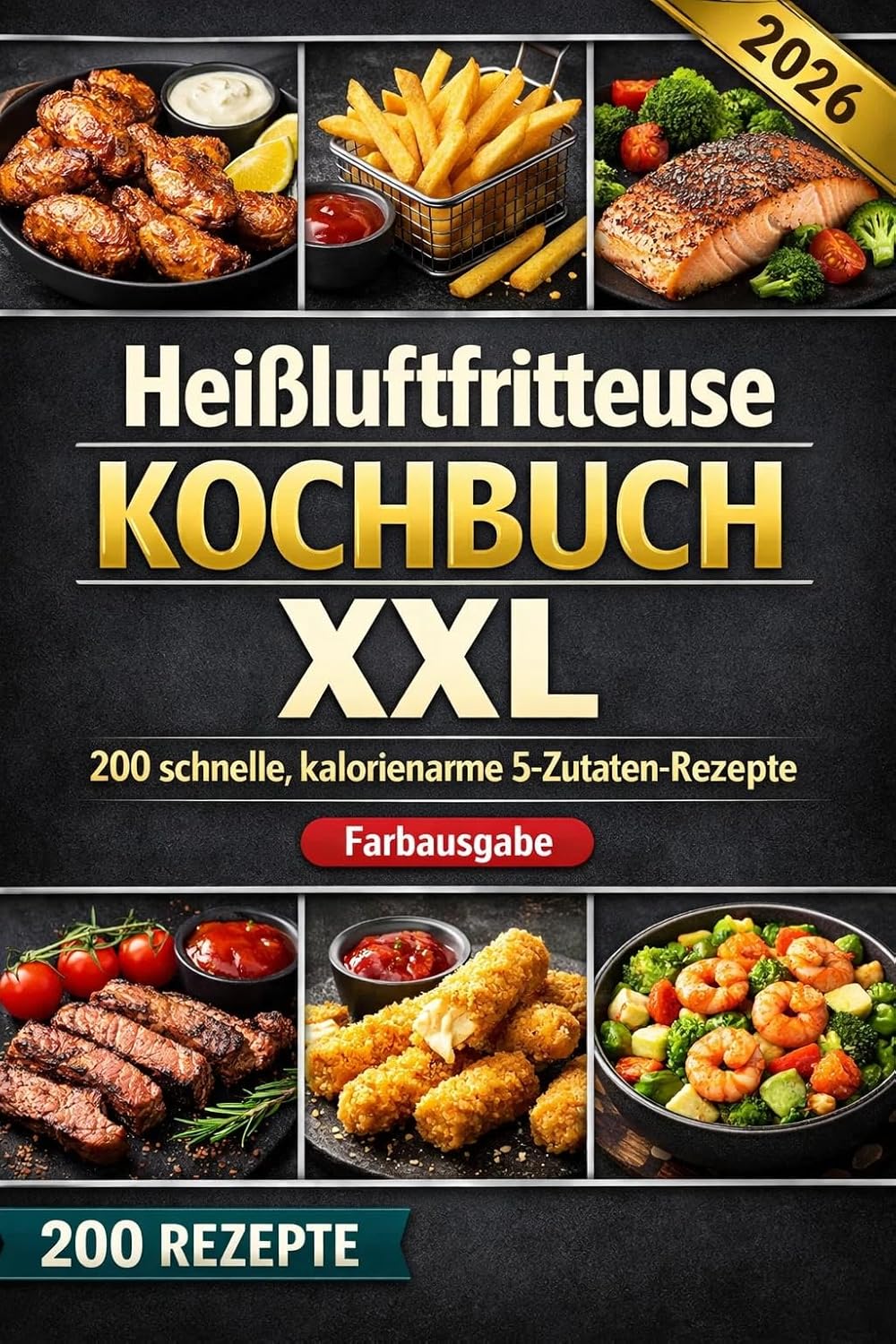 Heißluftfritteuse Kochbuch XXL 200 schnelle, kalorienarme 5-Zutaten-Rezepte: Knusprig, familientauglich & günstig – mit Tipps, Tricks und Farbfotos (German Edition)      Kindle Edition
